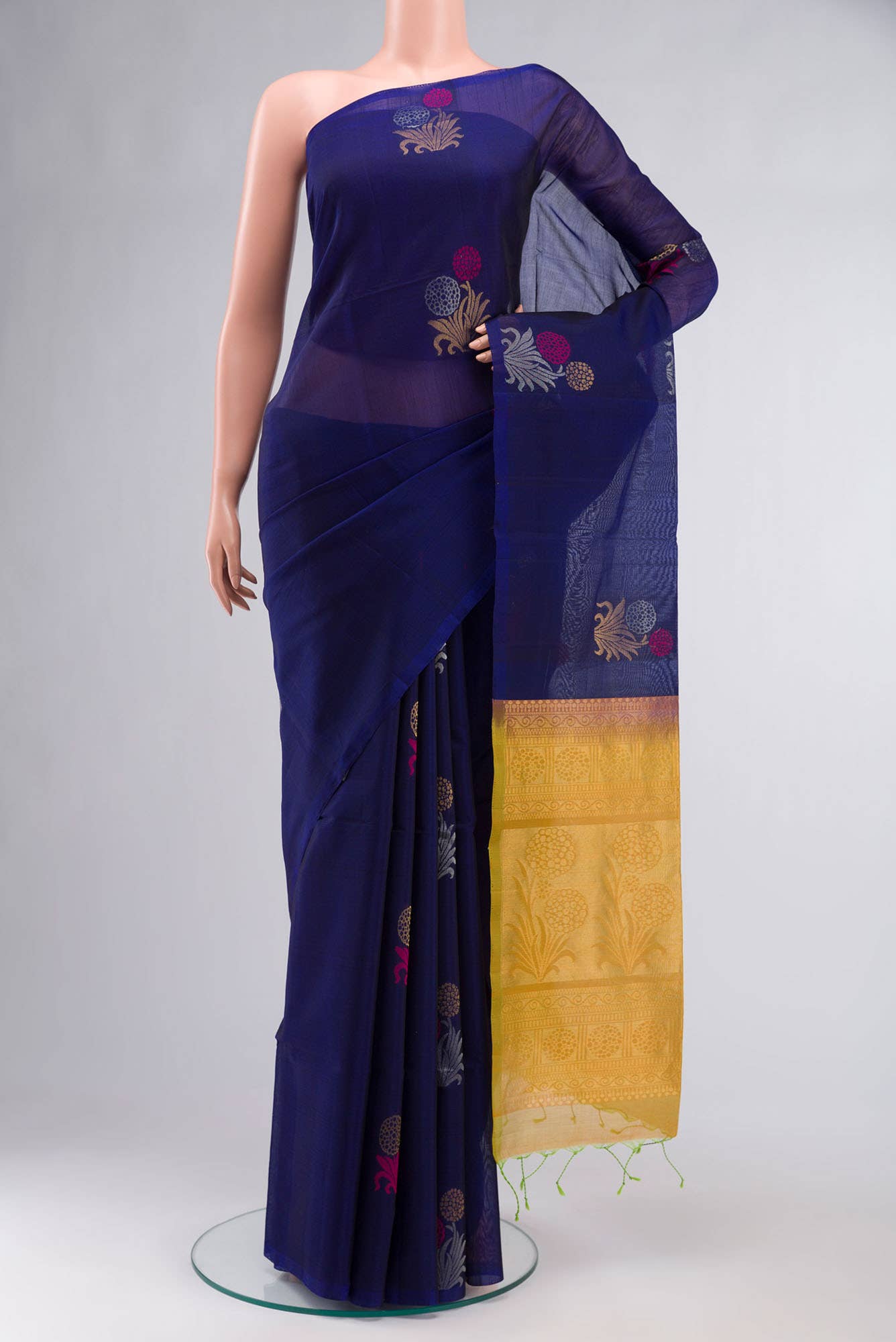 Navy Blue Silk Cotton Saree