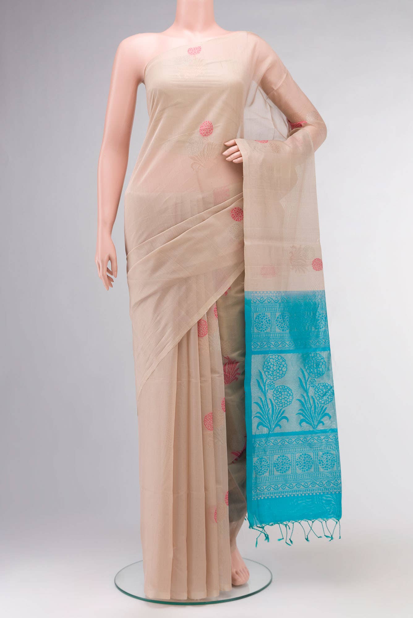 Beige Silk Cotton Saree