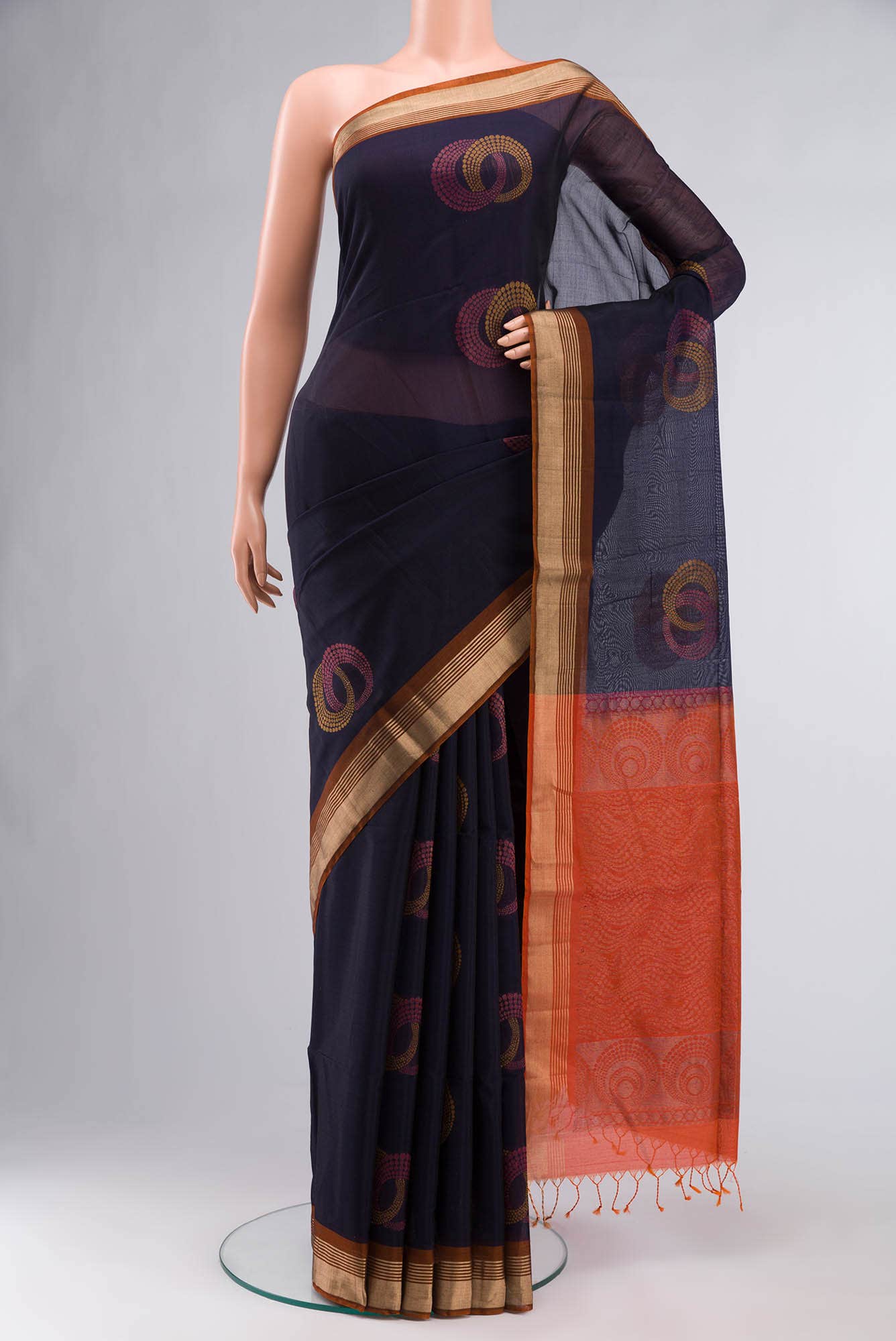 Navy Blue Silk Cotton Saree
