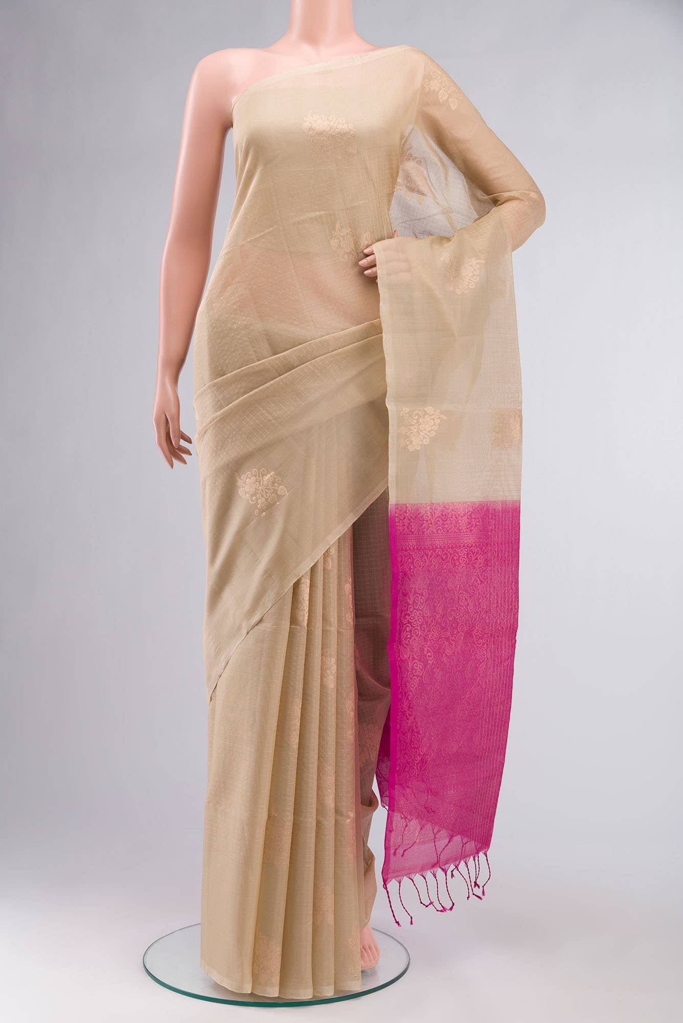 Beige Silk Cotton Saree