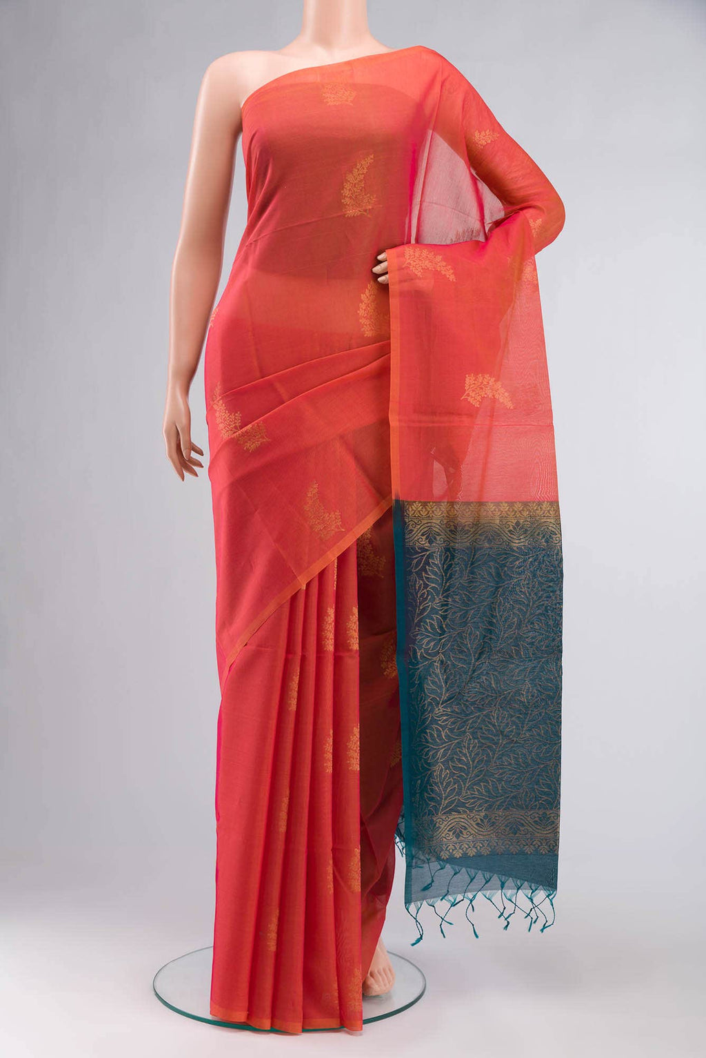 Orange with Pink Dual Tone Silk Cotton Saree