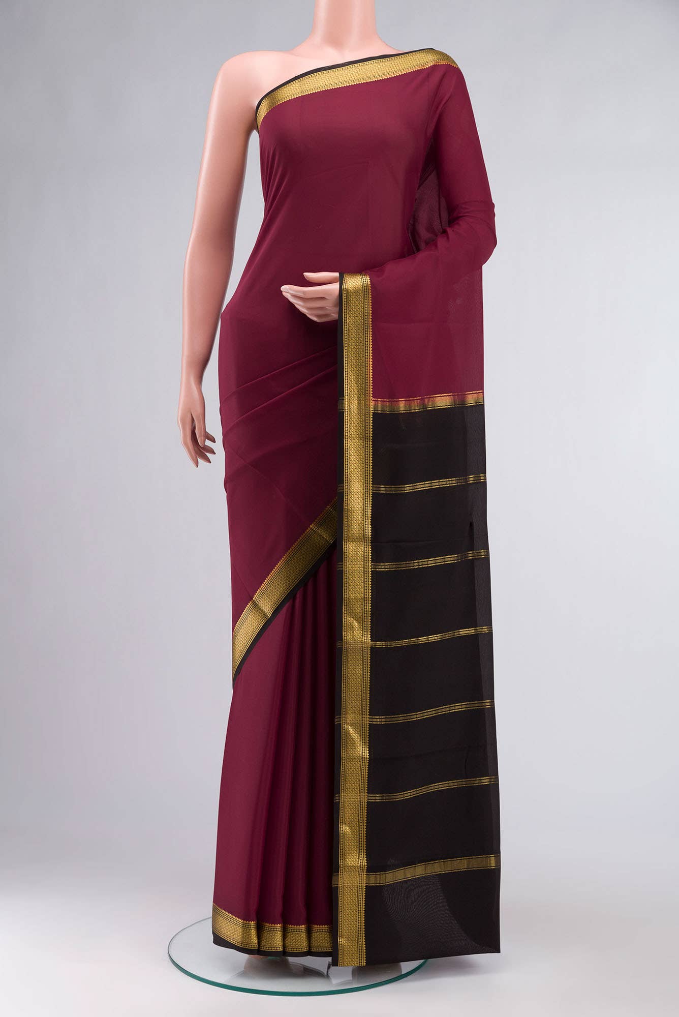 Maroon Mysore Crepe Saree
