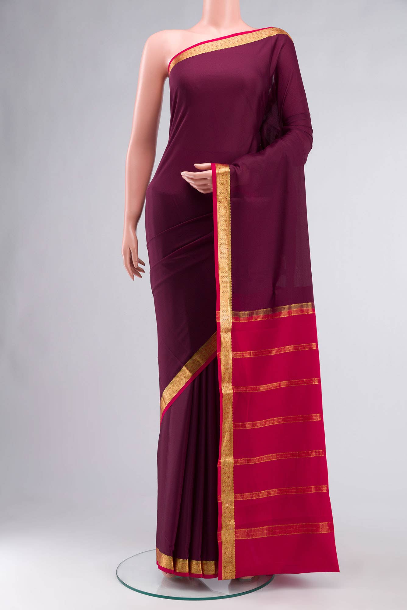 Brown Mysore Crepe Saree