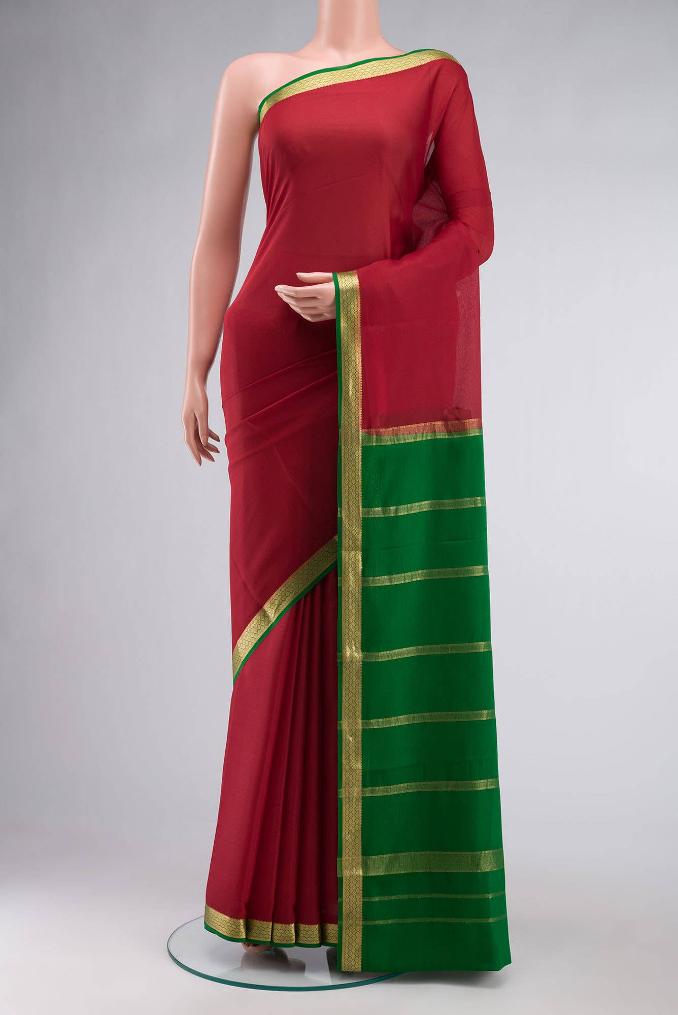 Red Mysore Crepe Saree