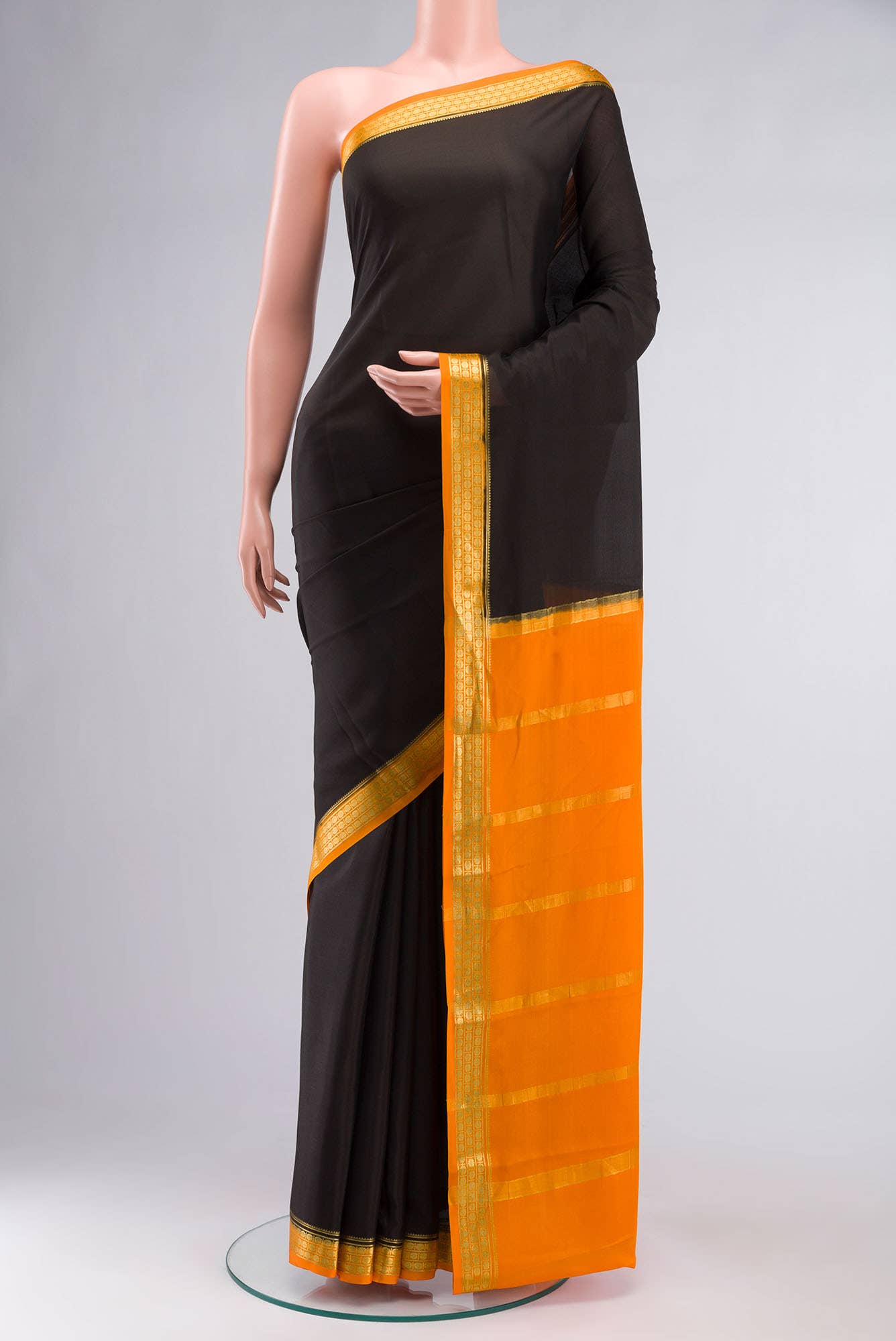 Black Mysore Crepe Saree