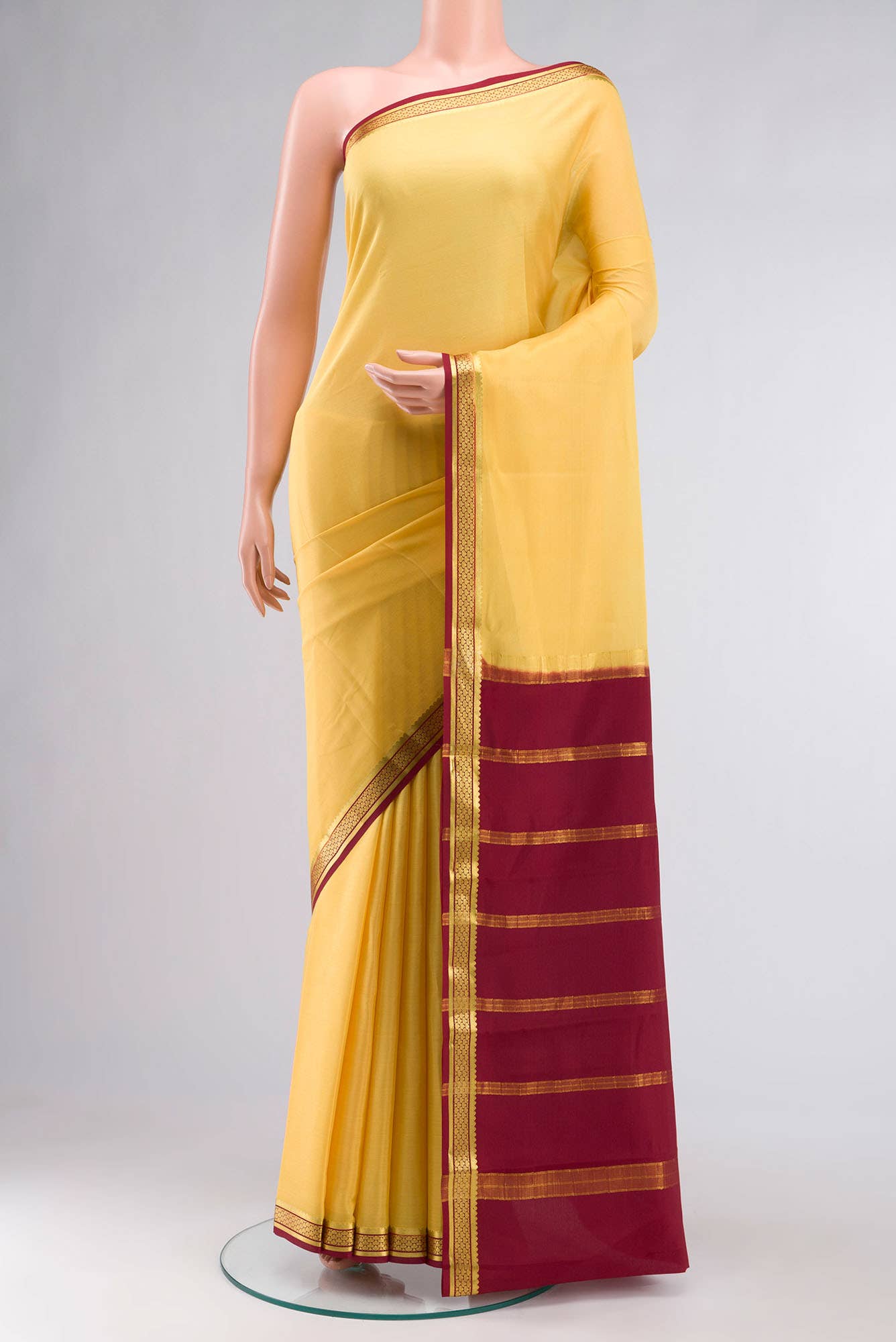 Yellow Mysore Crepe Saree