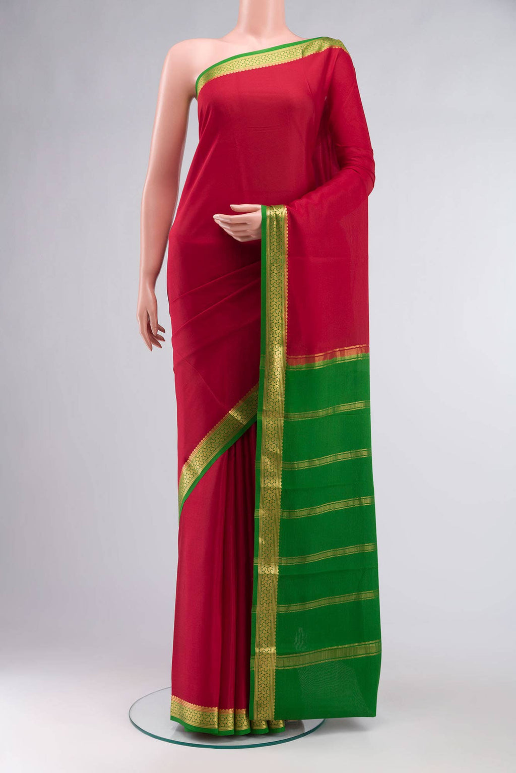 Red Mysore Crepe Saree