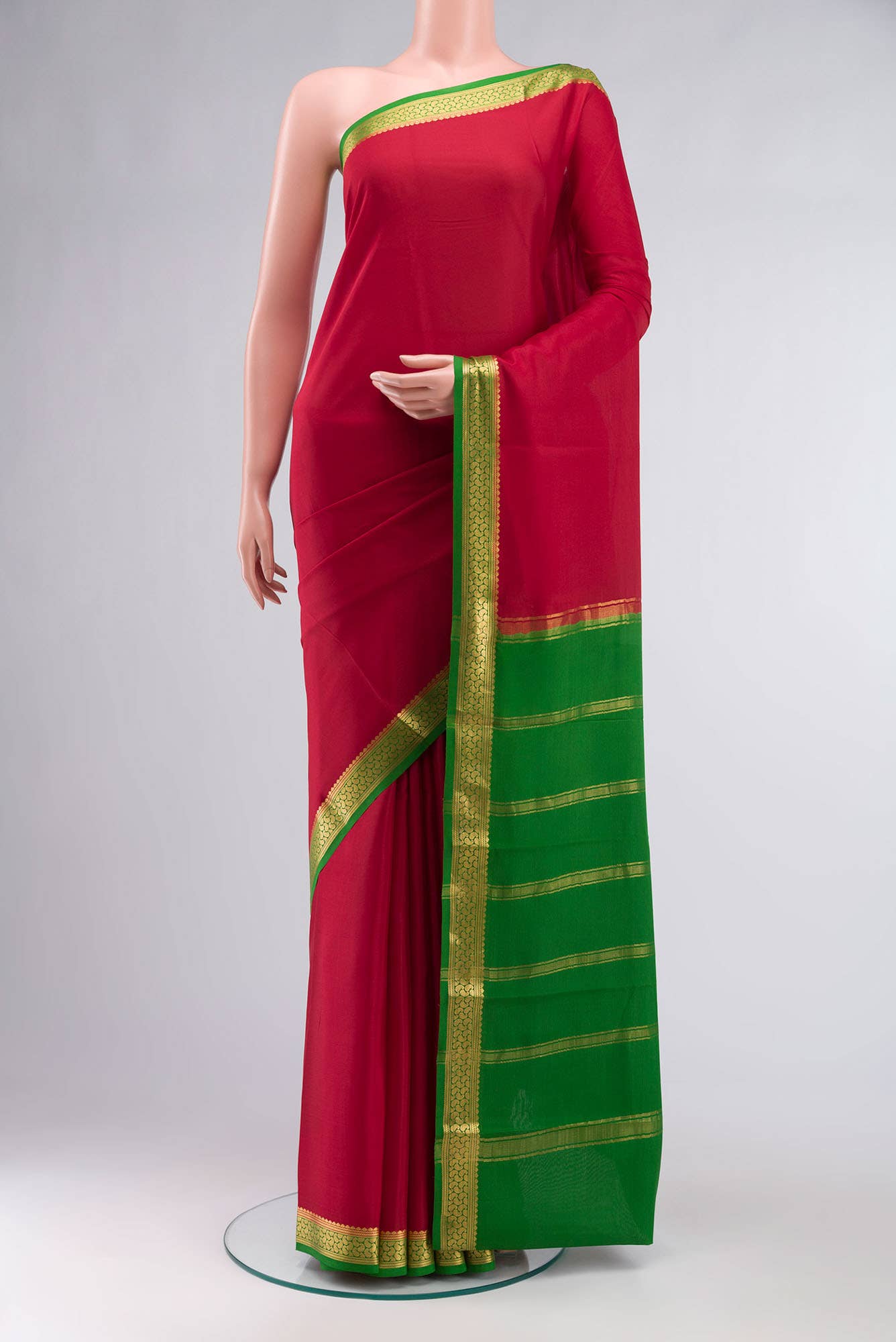 Red Mysore Crepe Saree