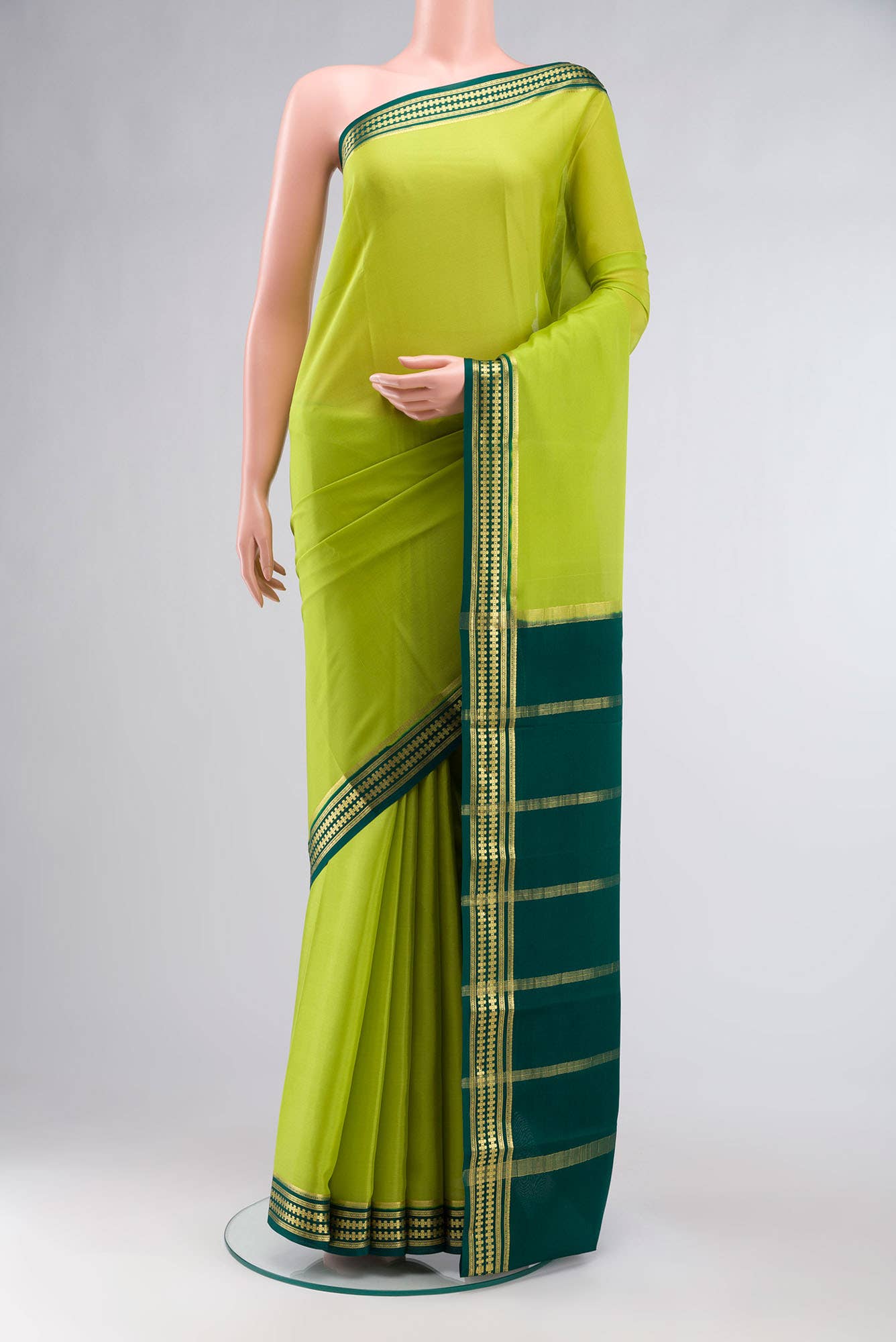 Parrot Green Mysore Crepe Saree