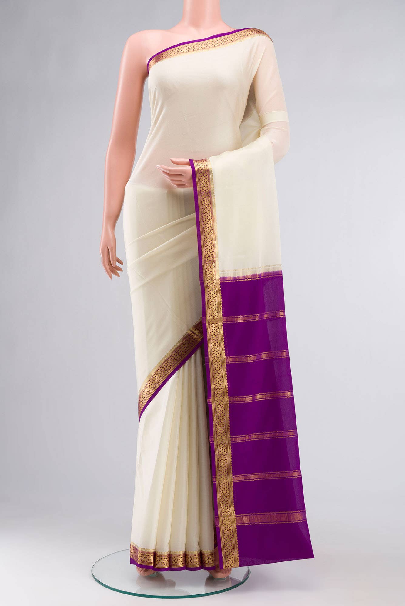Cream Mysore Crepe Saree