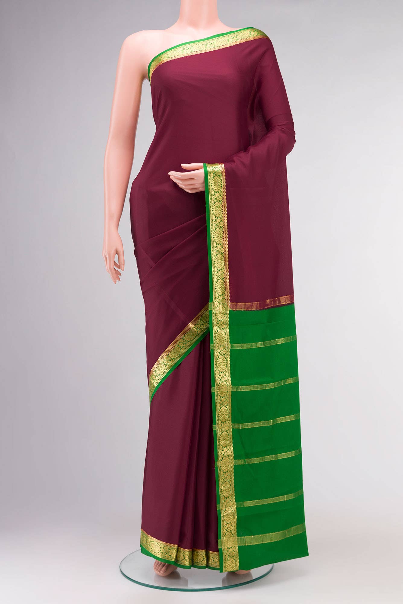 Maroon Mysore Crepe Saree