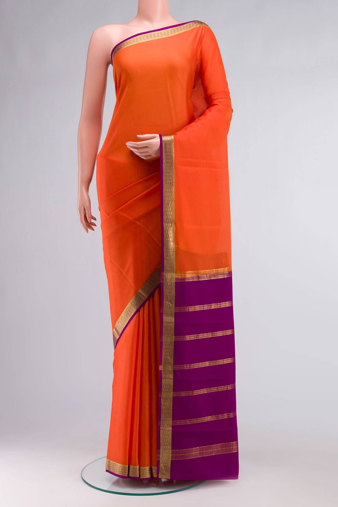 Orange Mysore Crepe Saree
