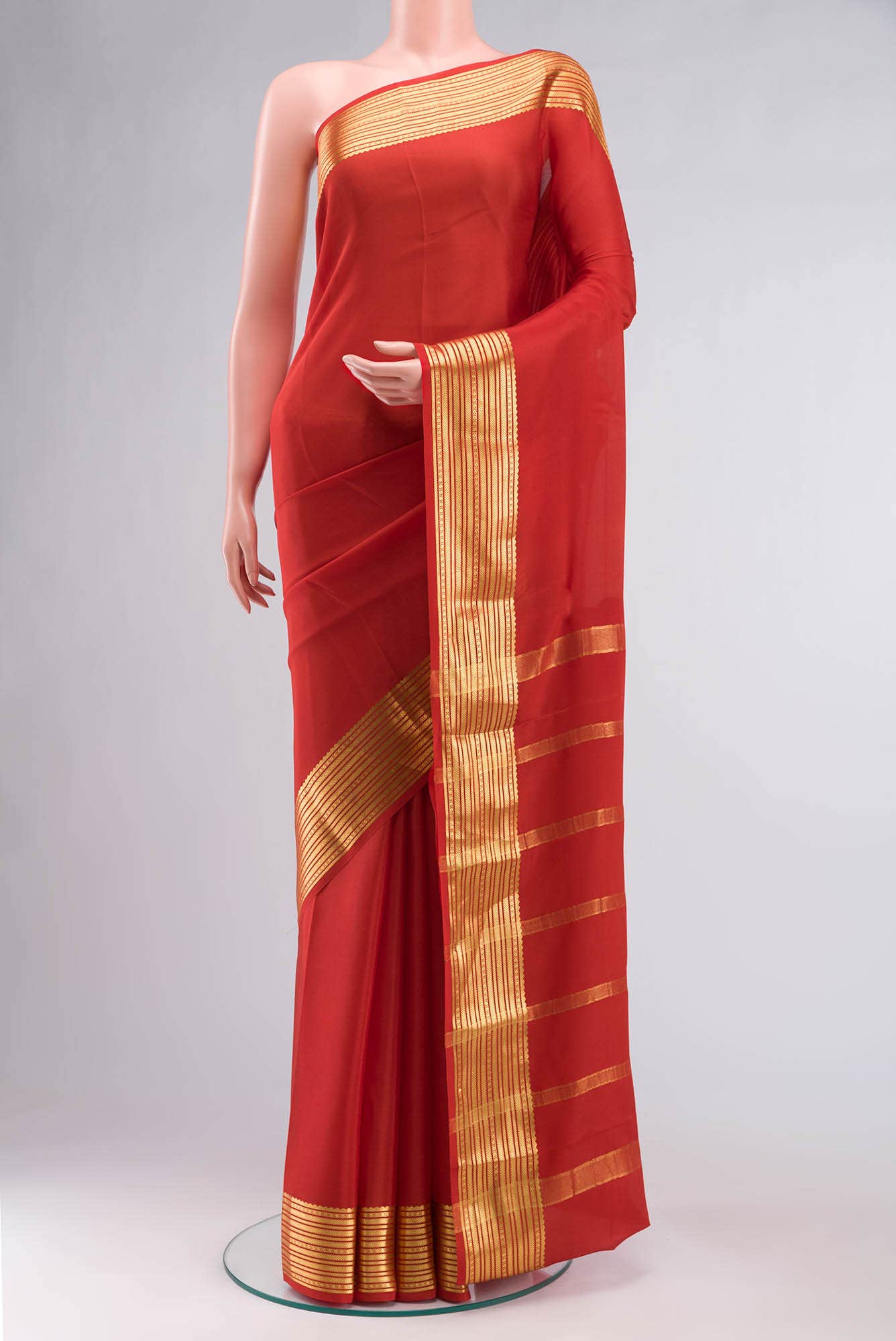 Orange Mysore Crepe Saree