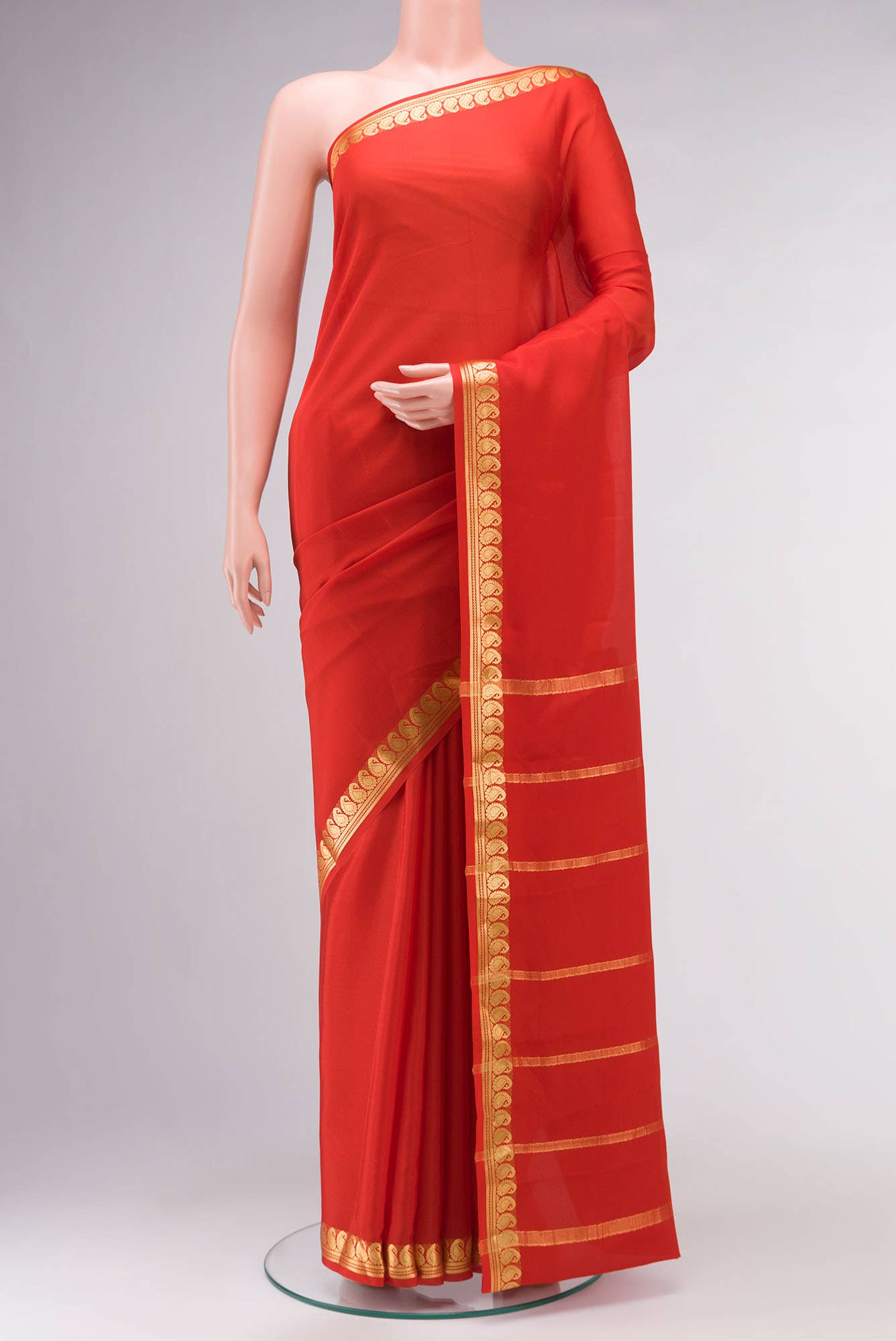 Orange Mysore Crepe Saree