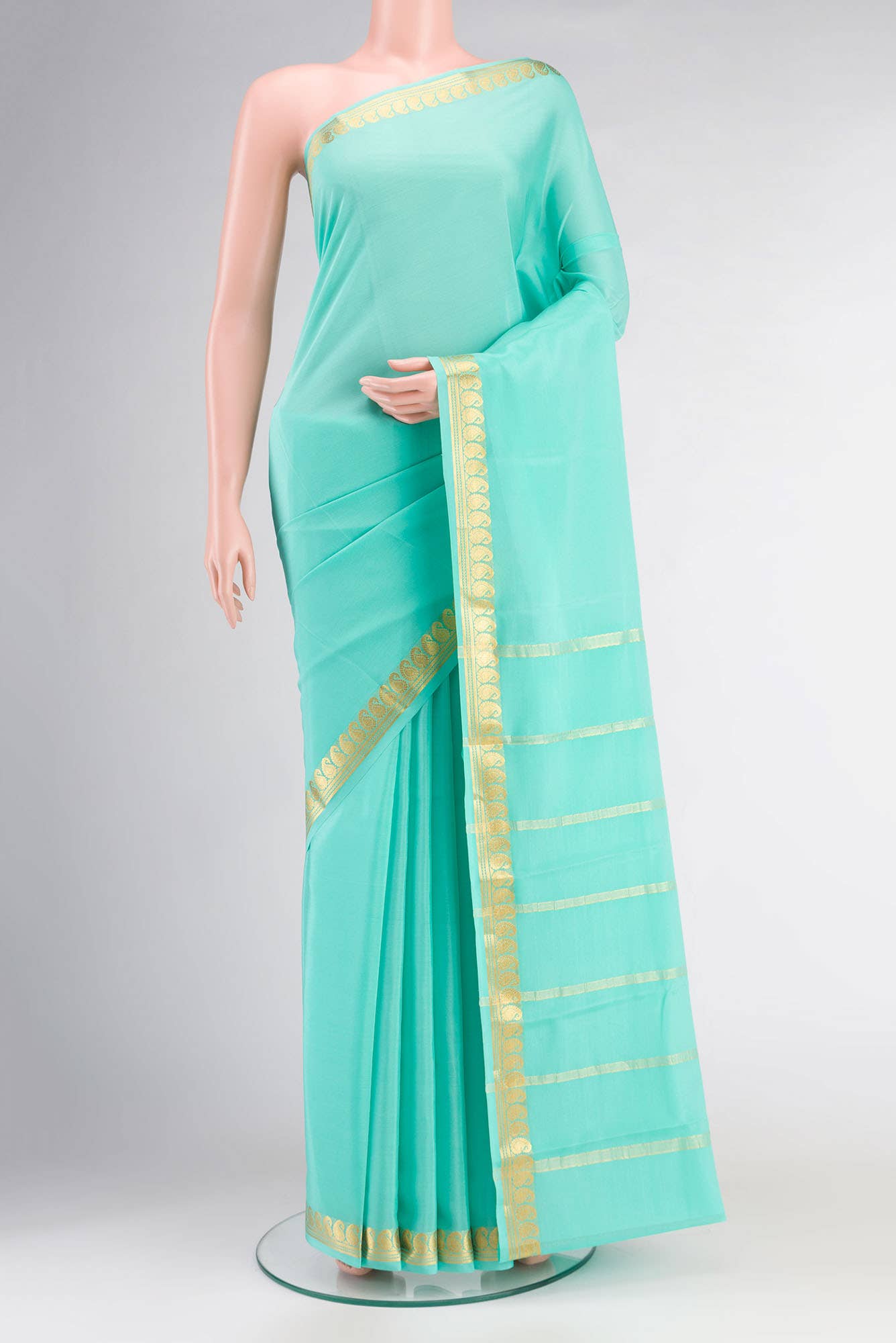 Sea Green Mysore Crepe Saree