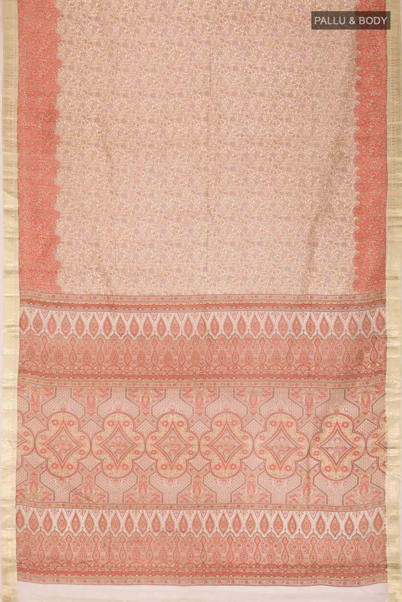 Cream Printed Silk Saree