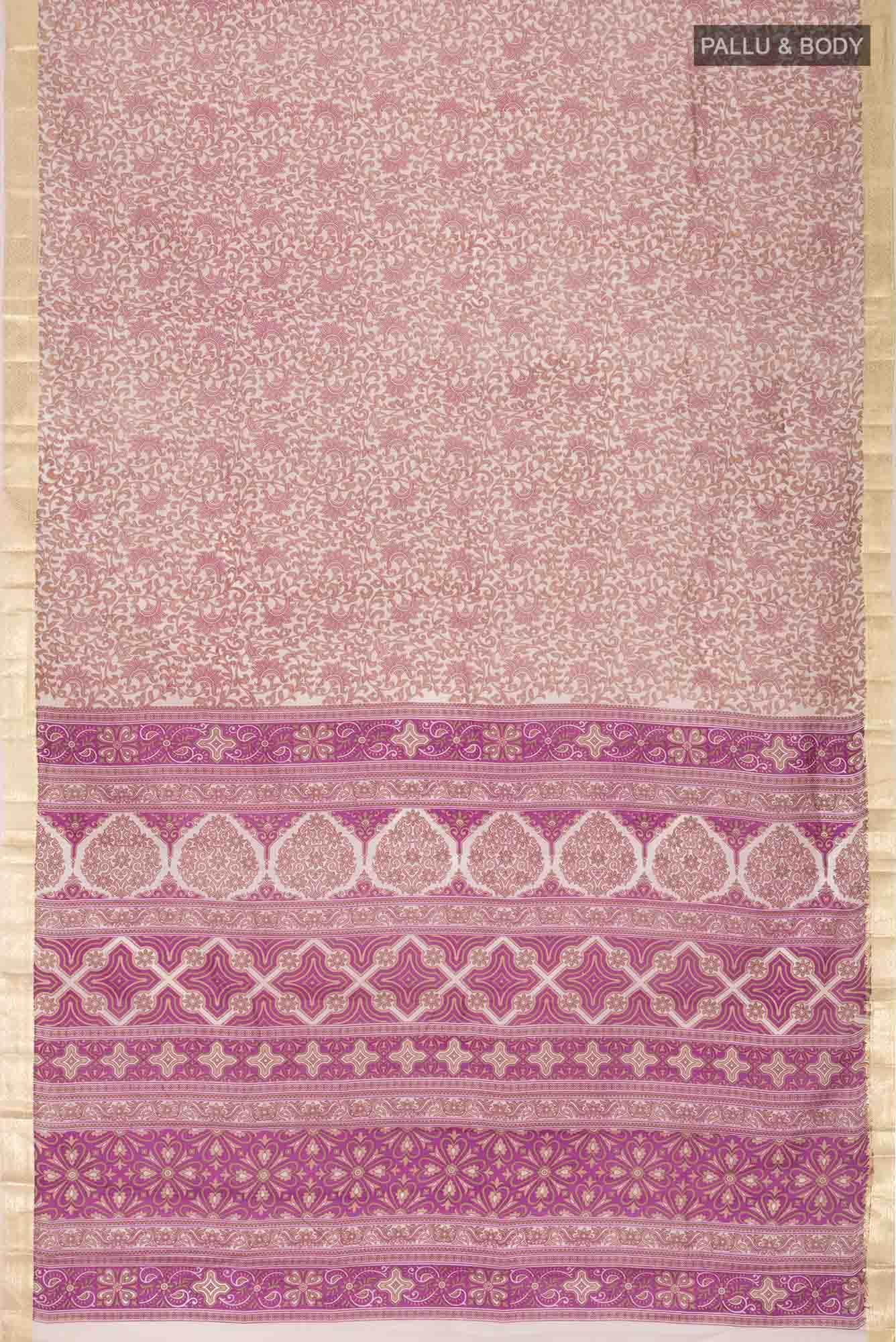 Cream Printed Silk Saree