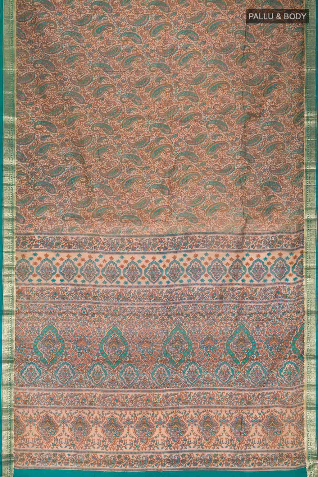 Beige Printed Silk Saree
