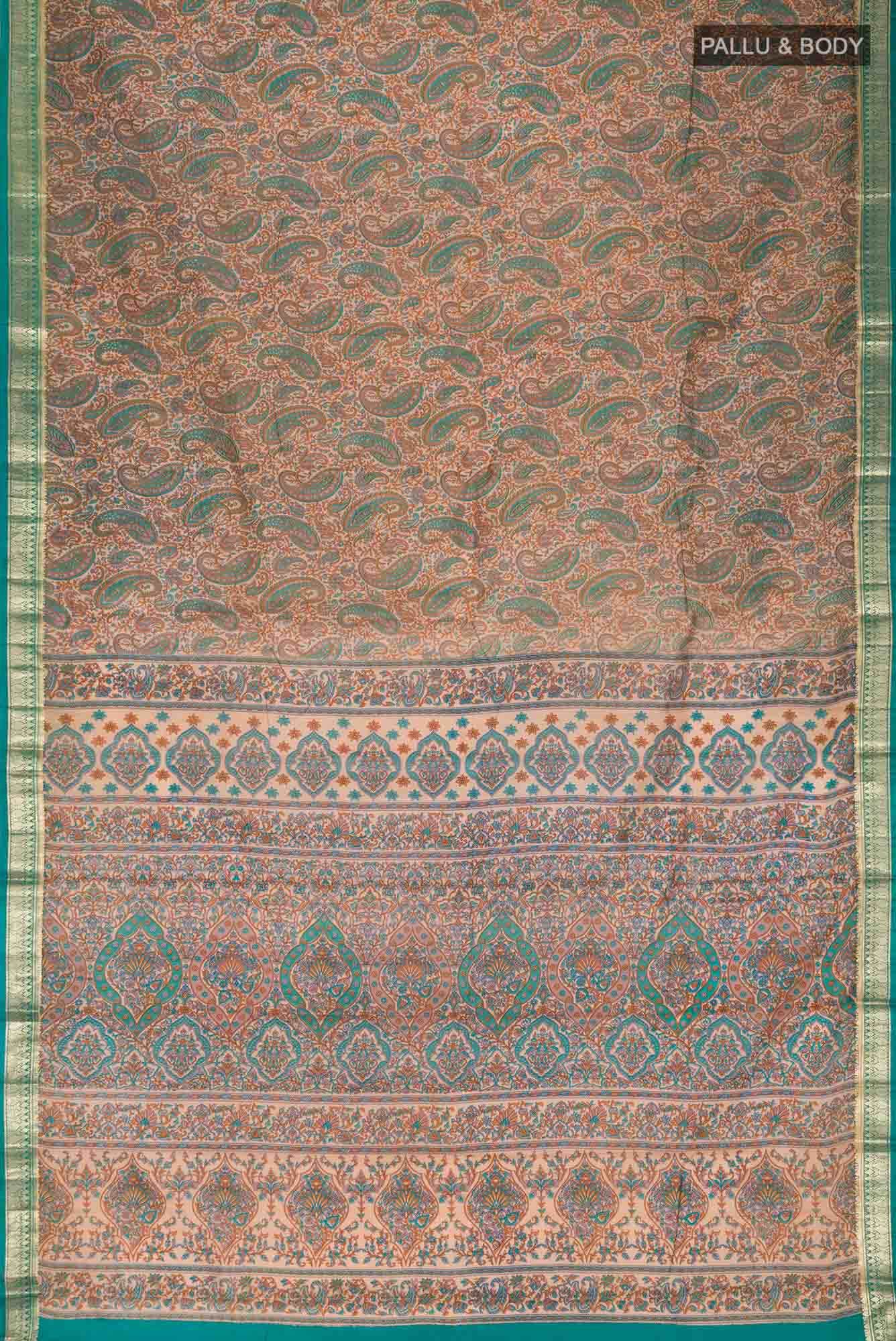 Beige Printed Silk Saree