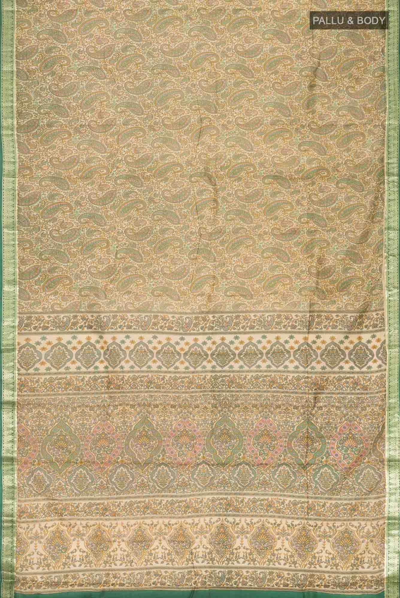 Beige Printed Silk Saree