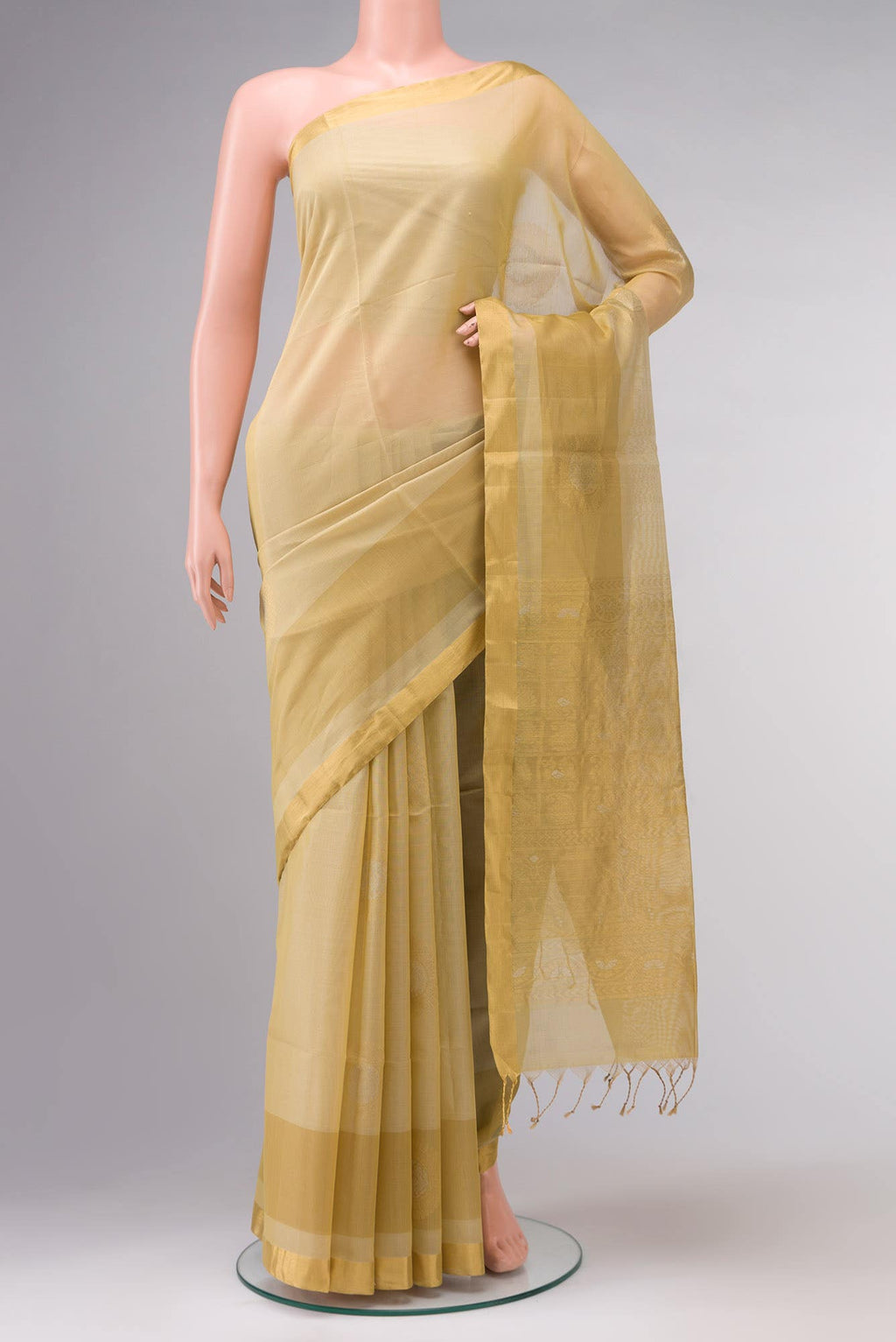 Beige Silk Cotton Saree