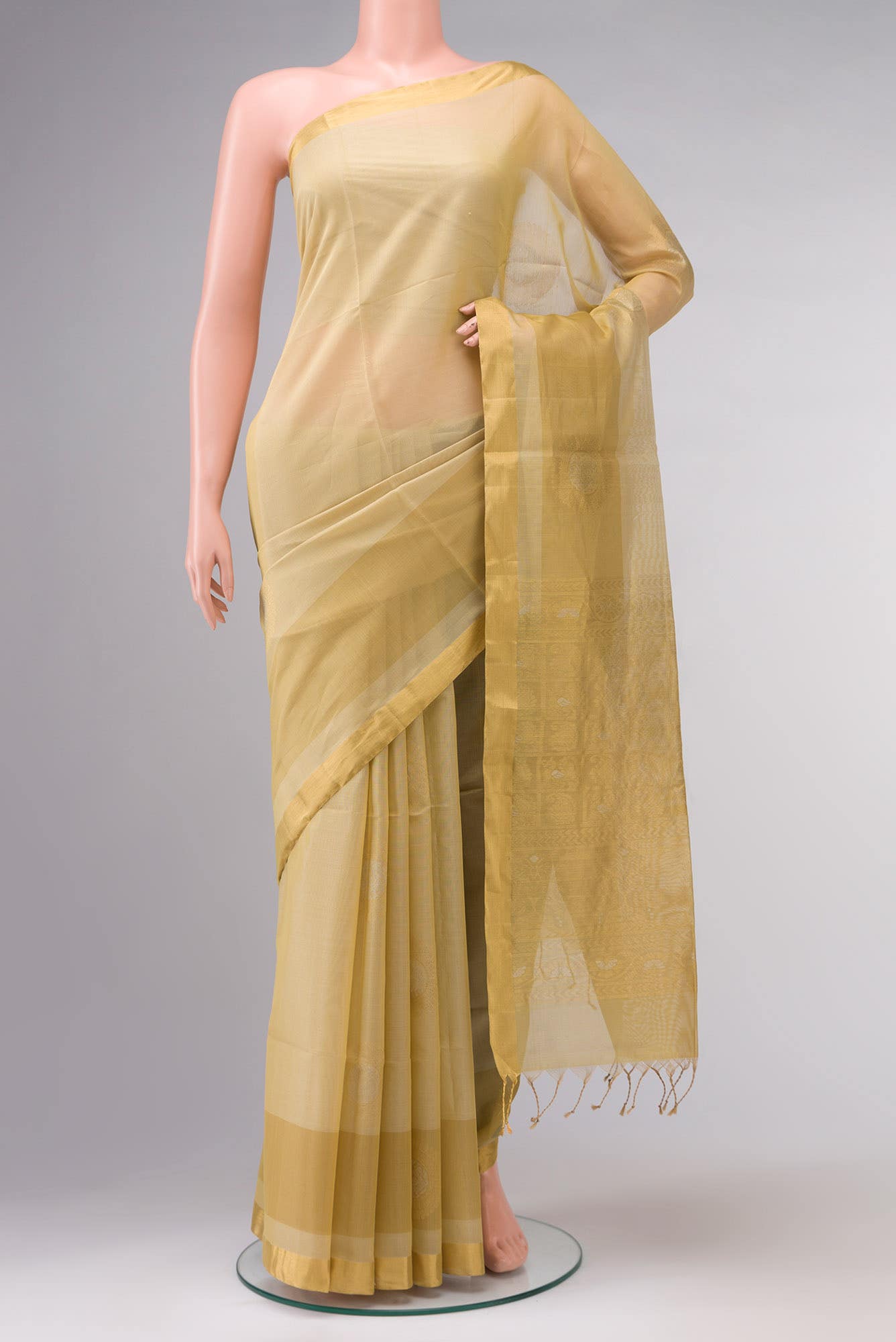 Beige Silk Cotton Saree