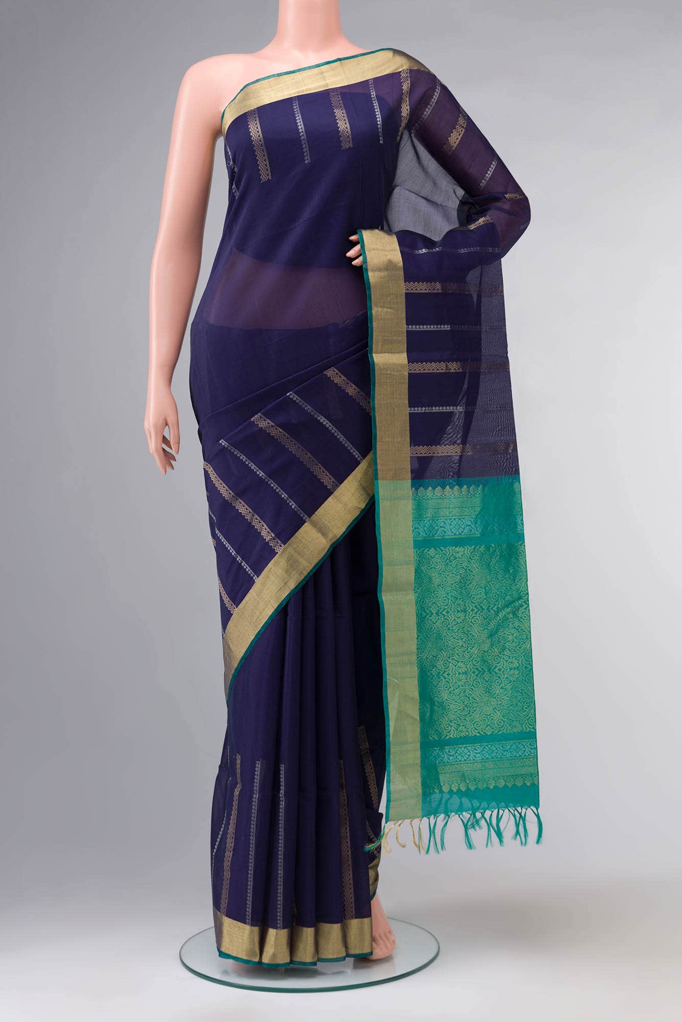 Navy Blue Silk Cotton Saree