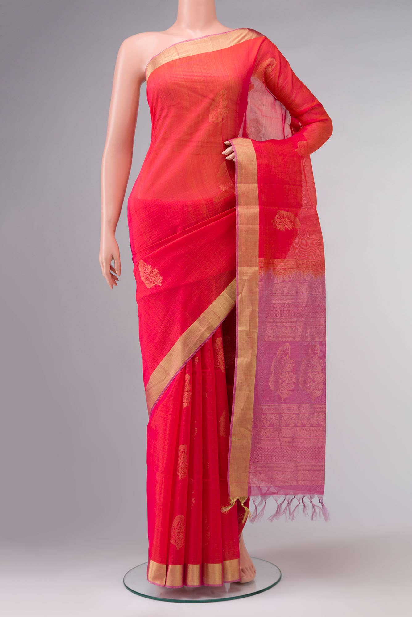Pink with orange Dual Tone Silk Cotton Saree