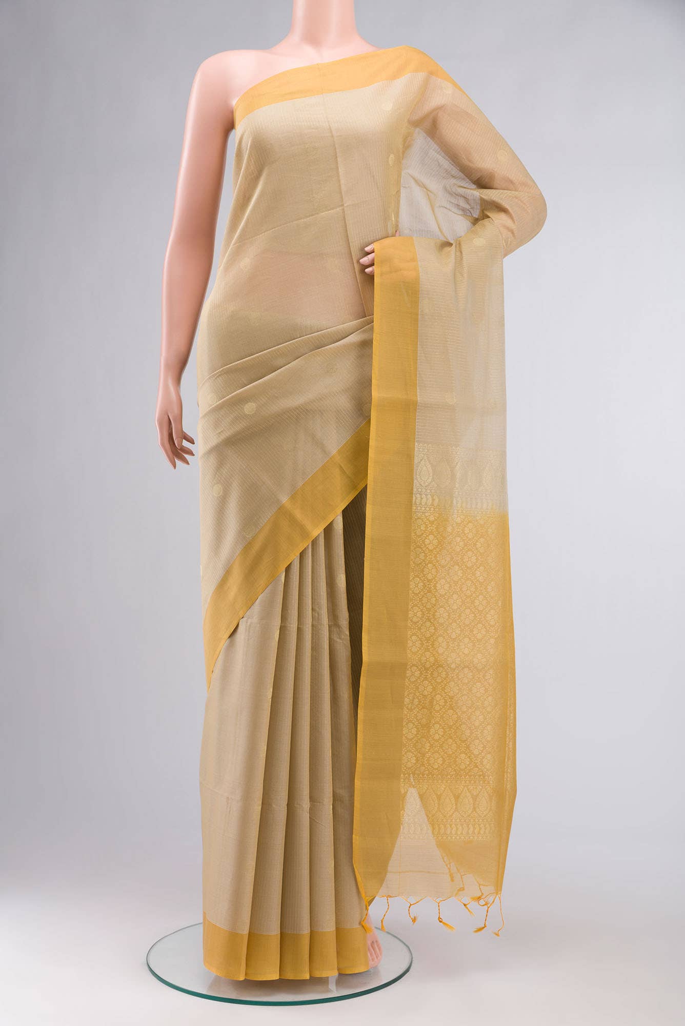 Beige Silk Cotton Saree