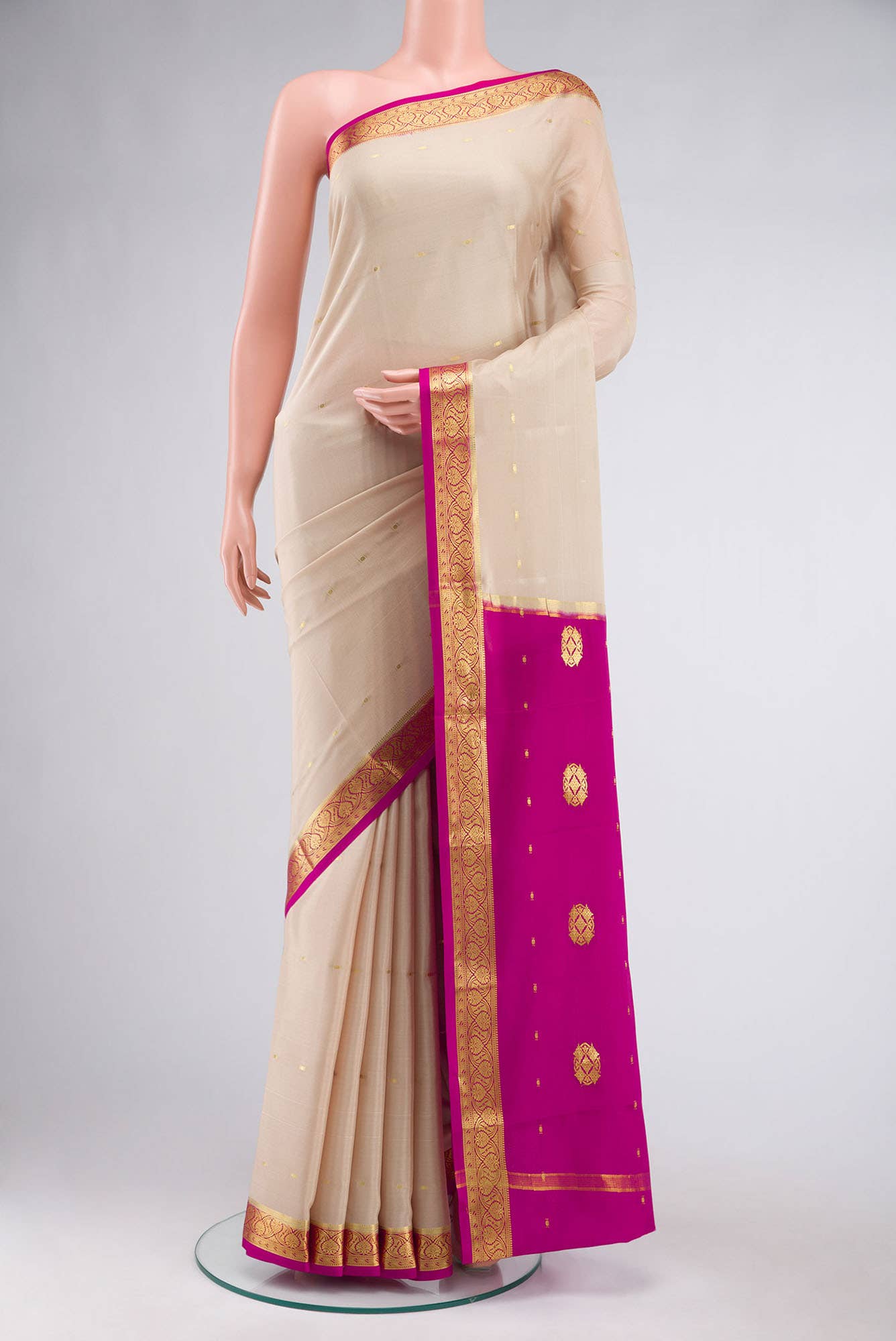 Beige Mysore Crepe Saree