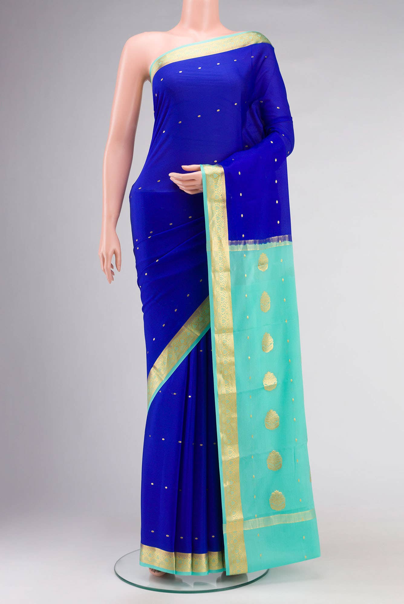 Blue Mysore Crepe Saree