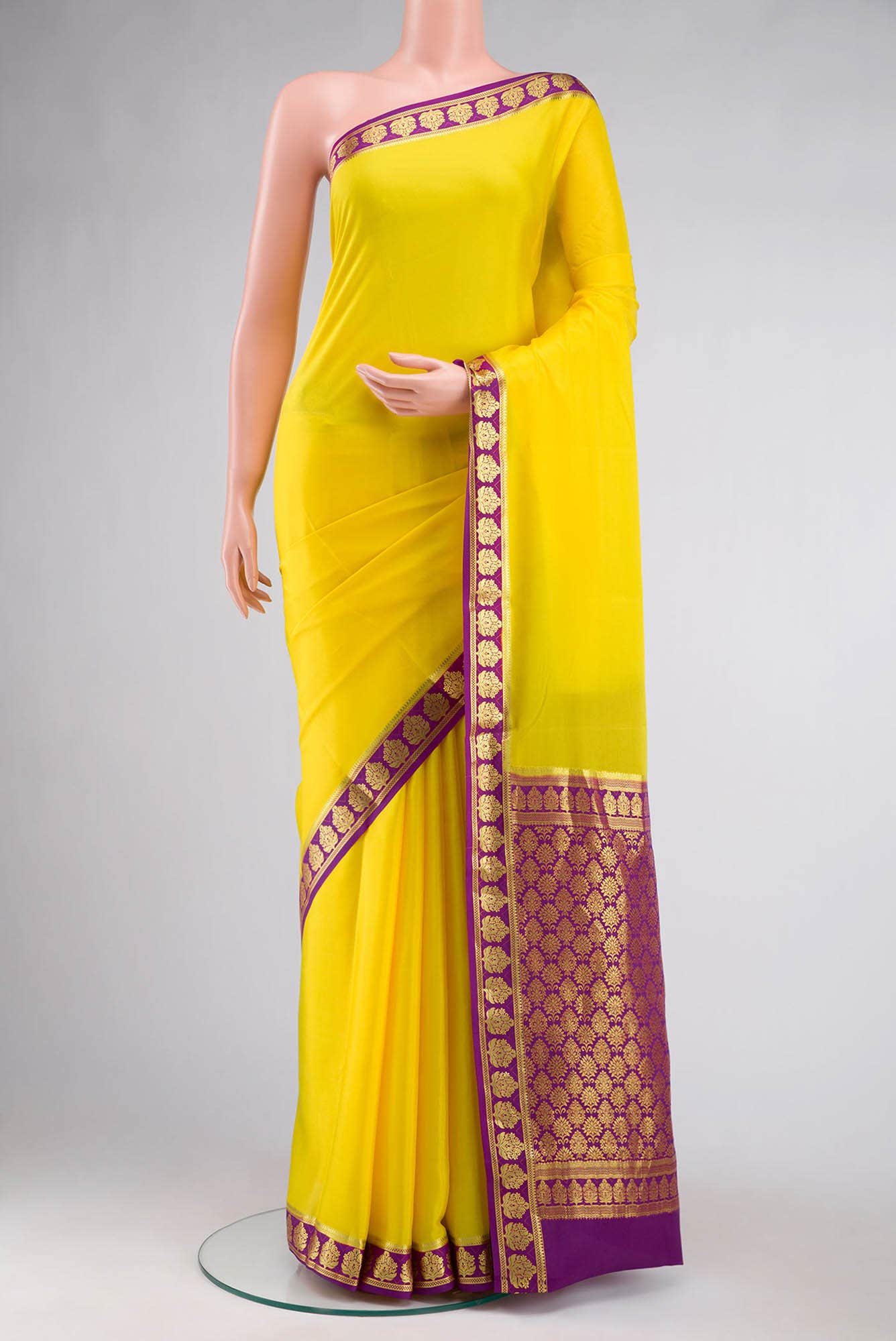 Yellow Mysore Crepe Saree