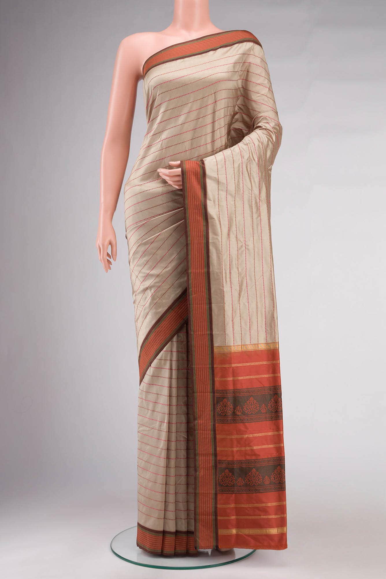 Beige Bangalore Silk Saree