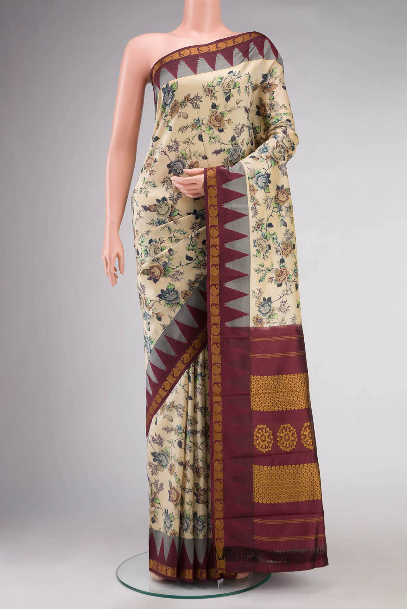 Beige Bangalore Silk Saree