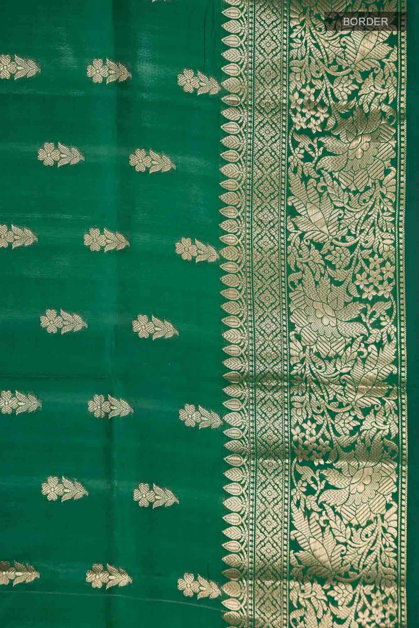 Bottle Green Banarasi Raw Silk Saree