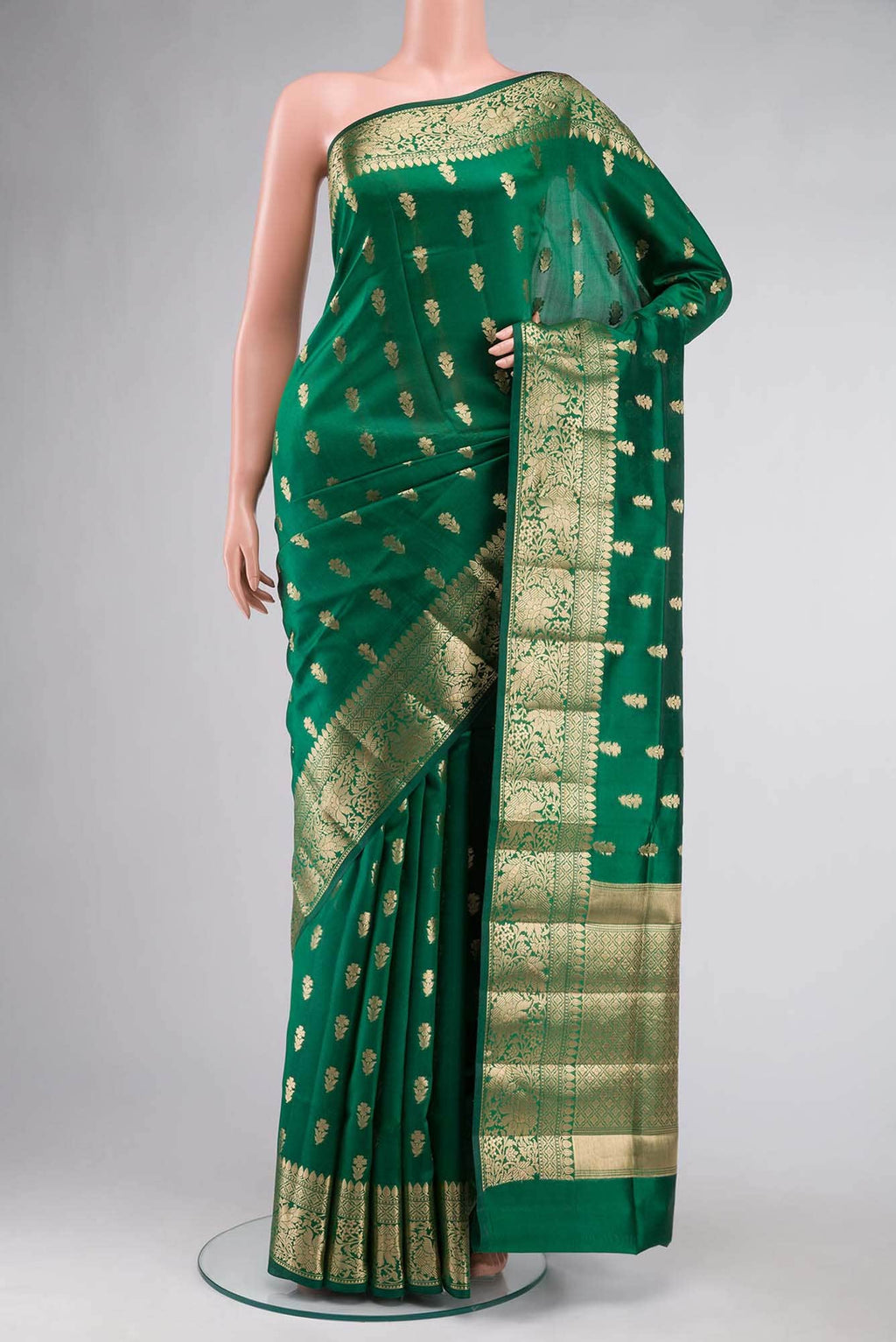 Bottle Green Banarasi Raw Silk Saree