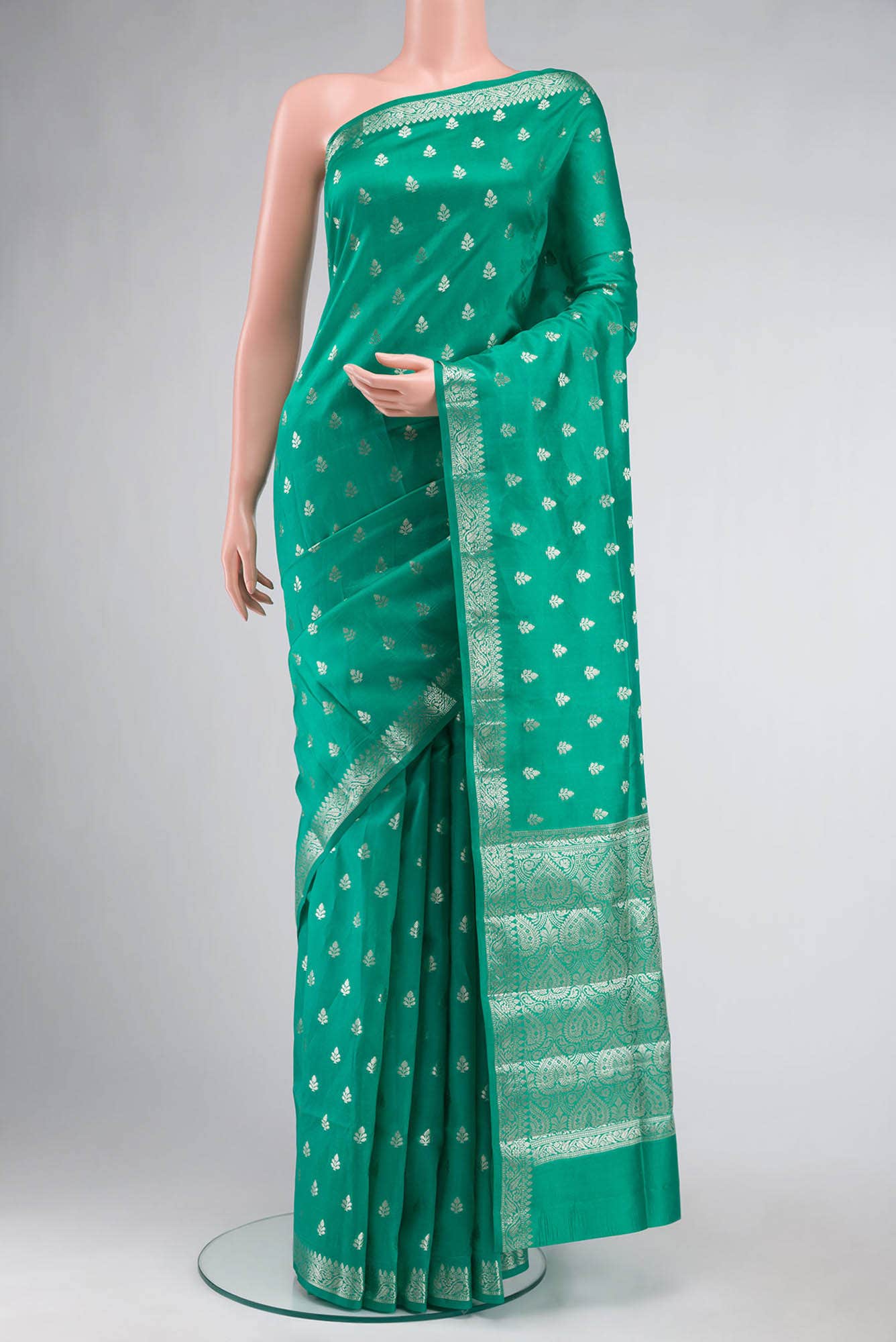 Green Banarasi Raw Silk Saree