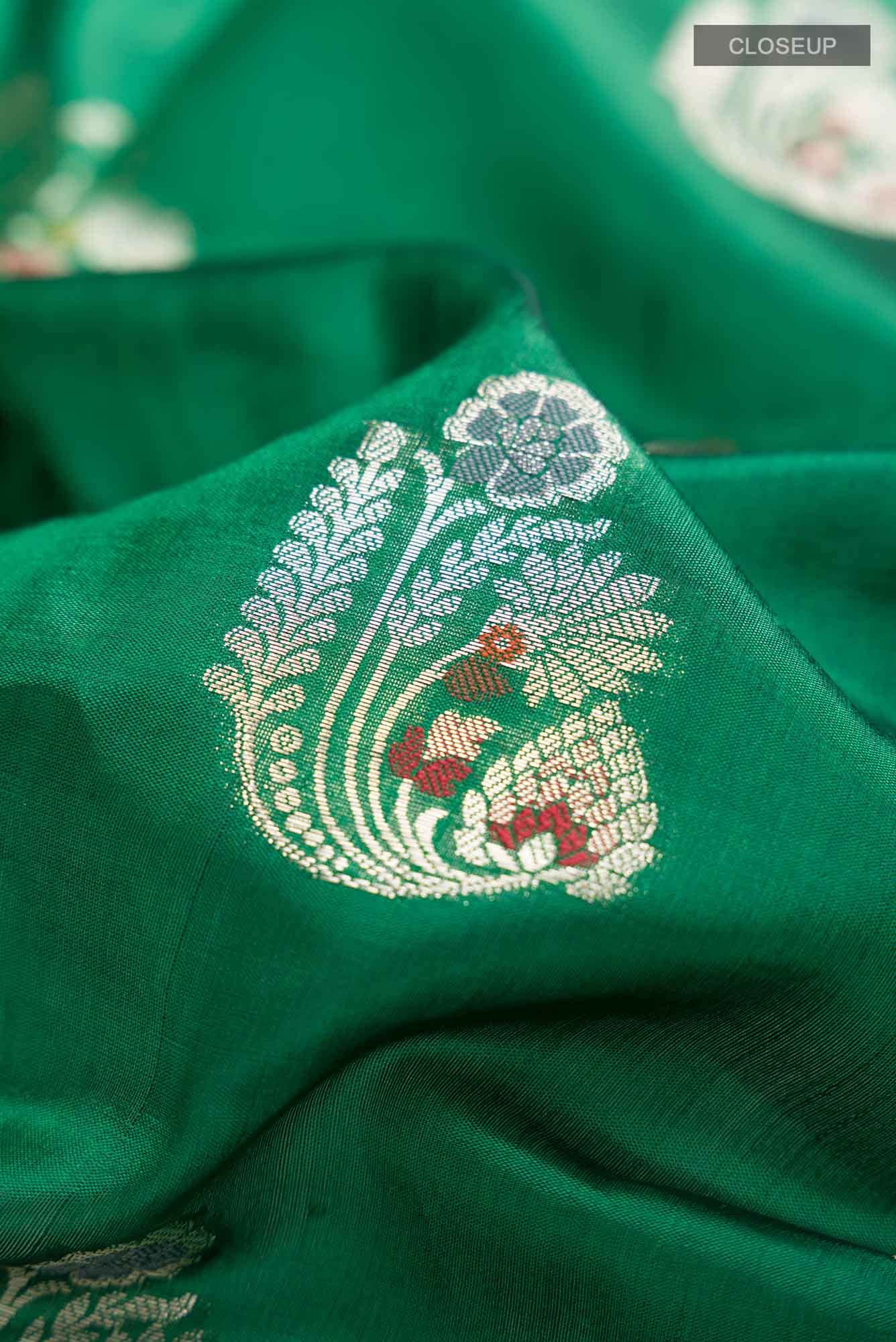 Green Banarasi Raw Silk Saree