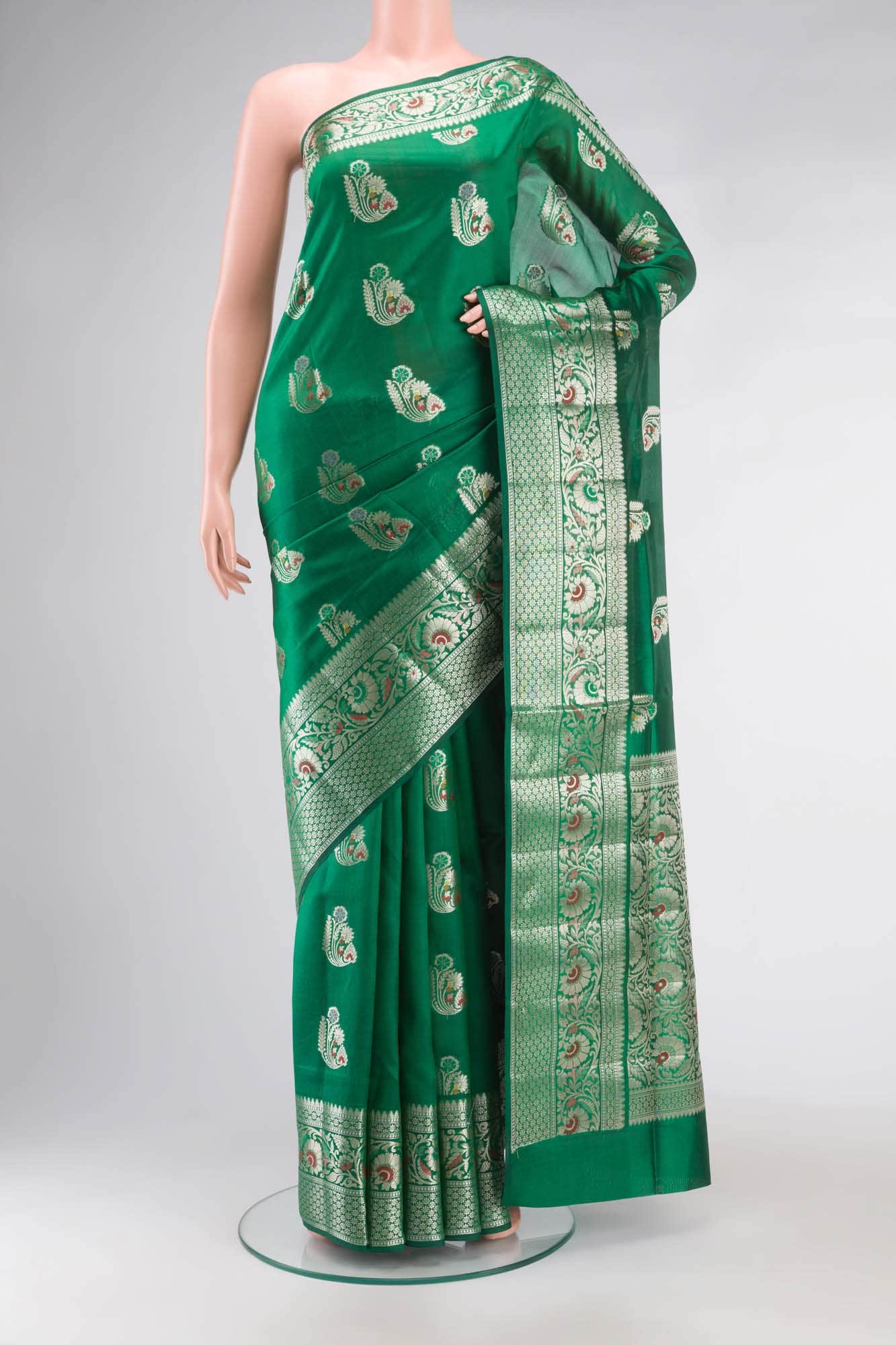 Green Banarasi Raw Silk Saree