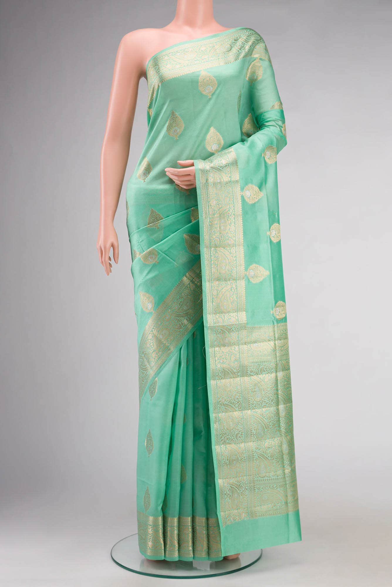 Green Banarasi Raw Silk Saree