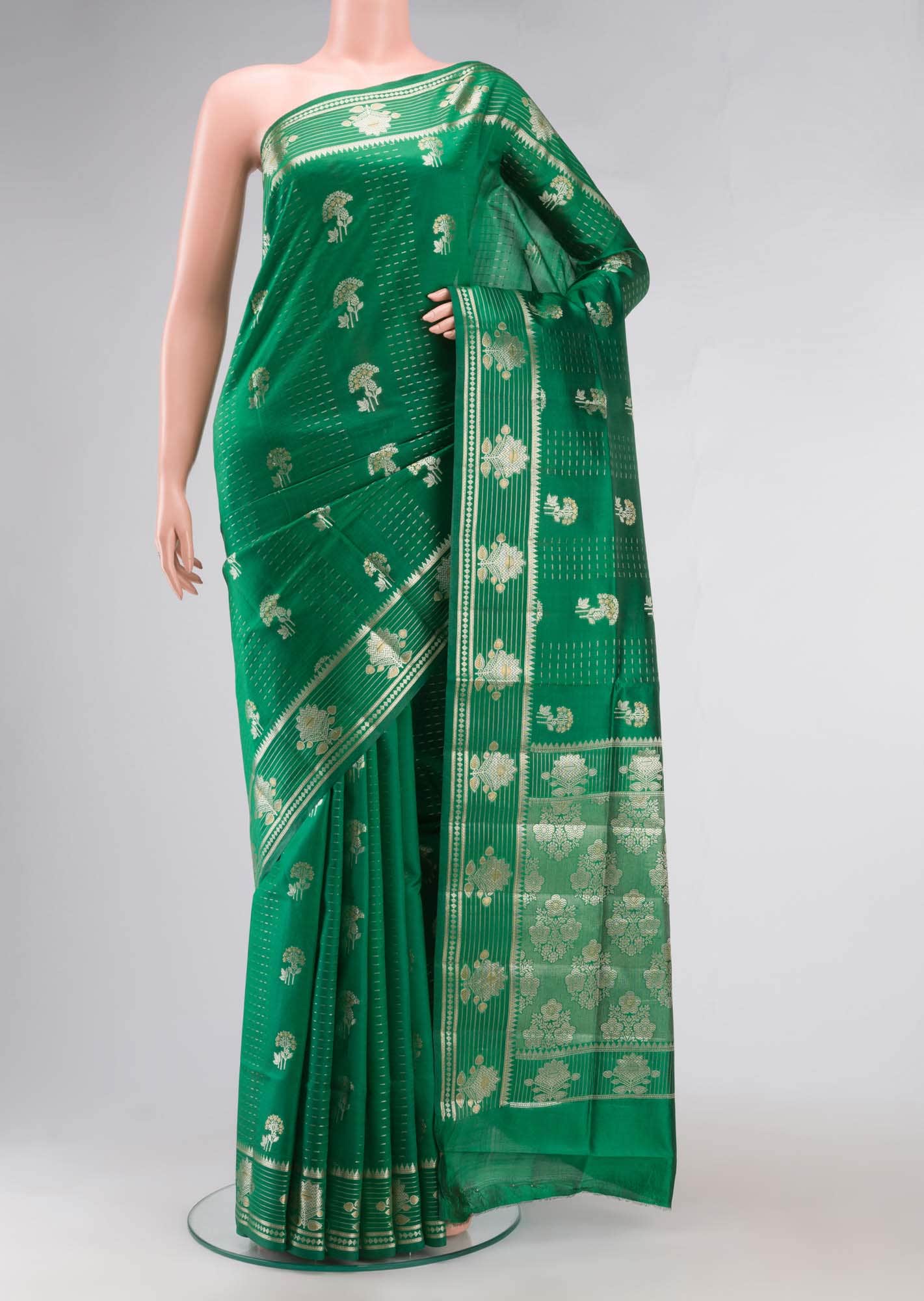 Green Banarasi Raw Silk Saree