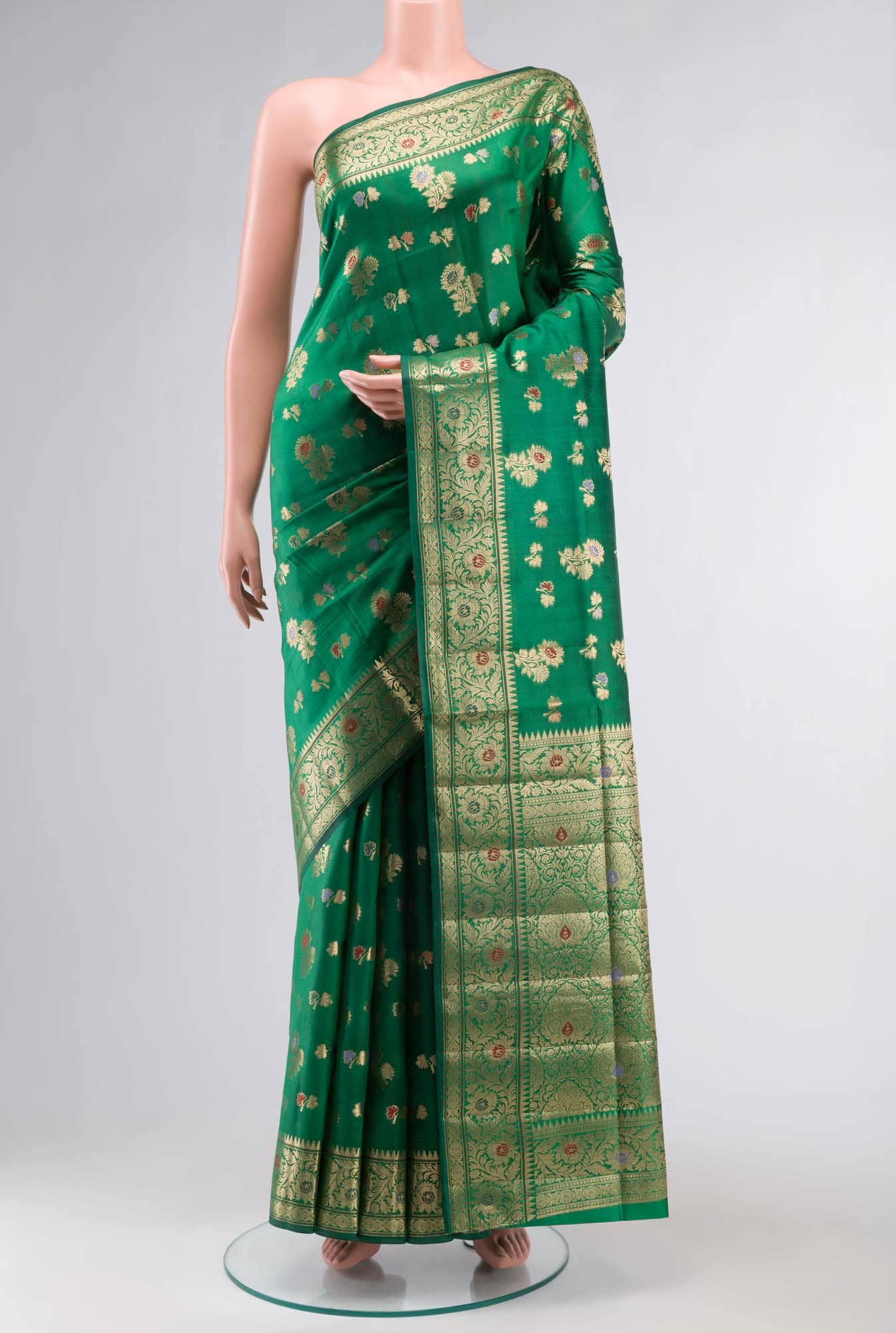 Green Banarasi Raw Silk Saree