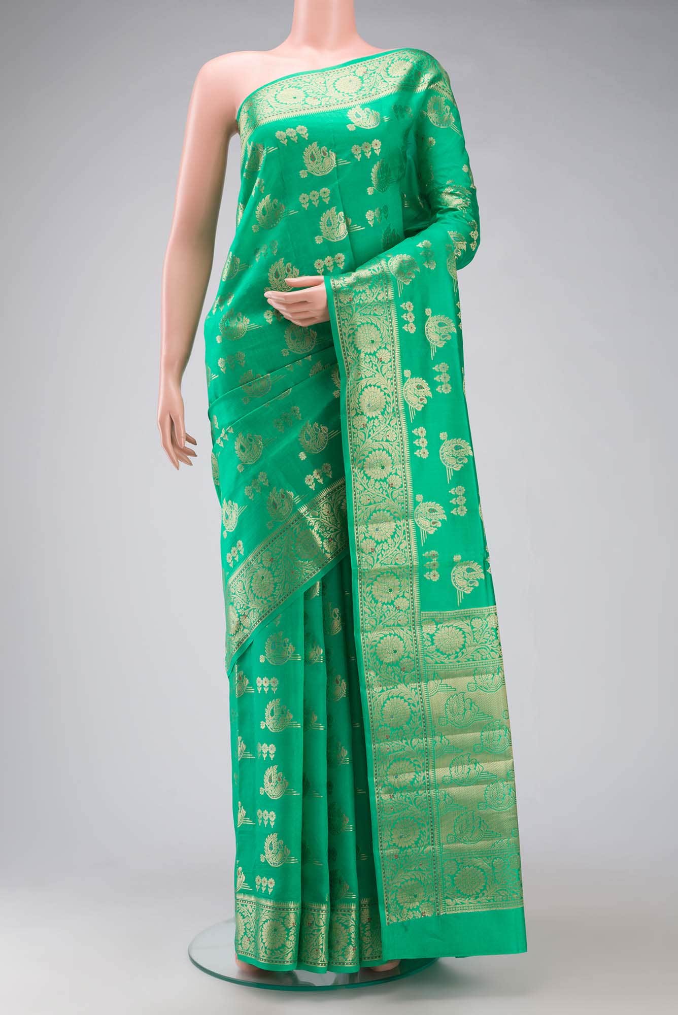 Green Banarasi Raw Silk Saree