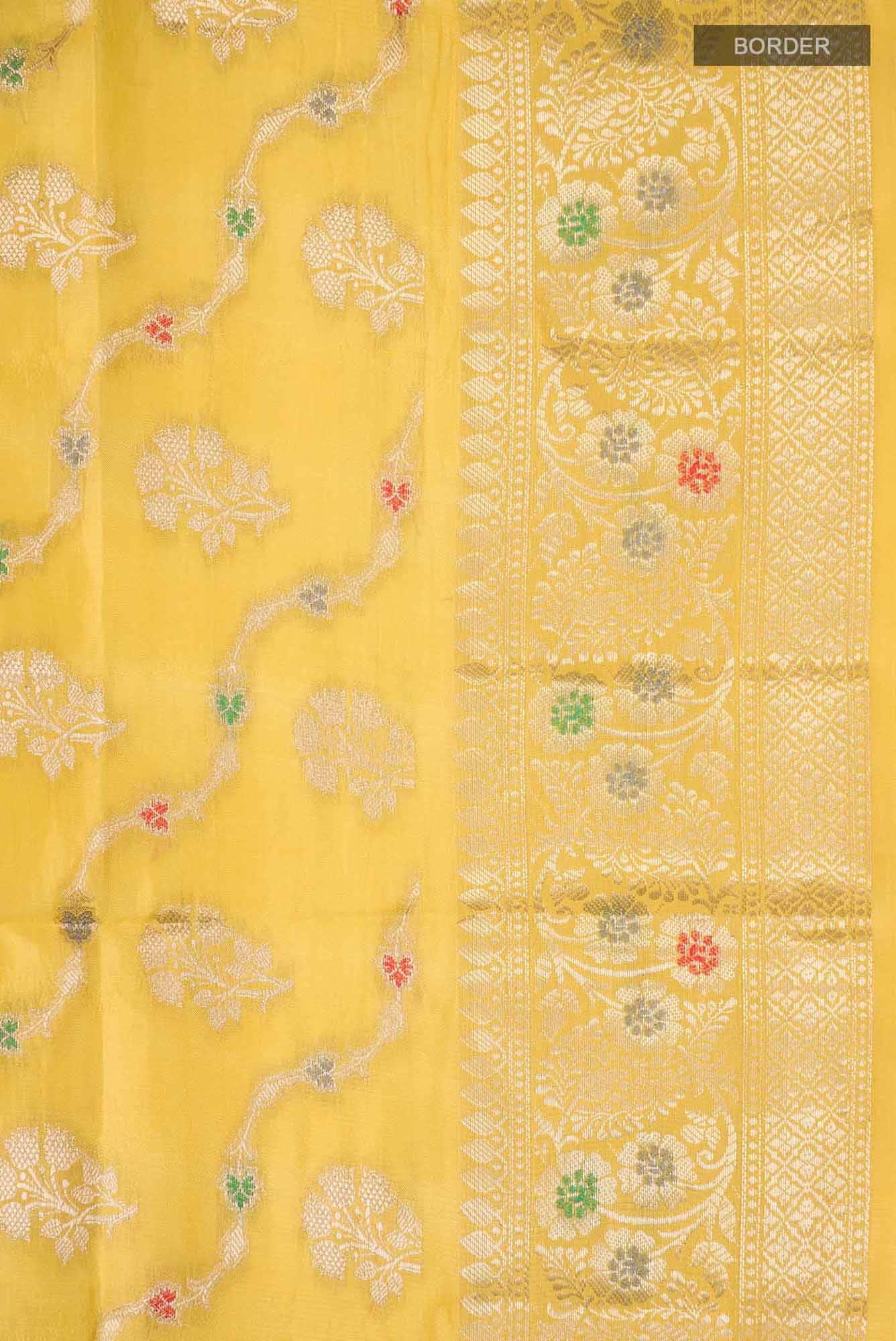 Yellow Banarasi Raw Silk Saree