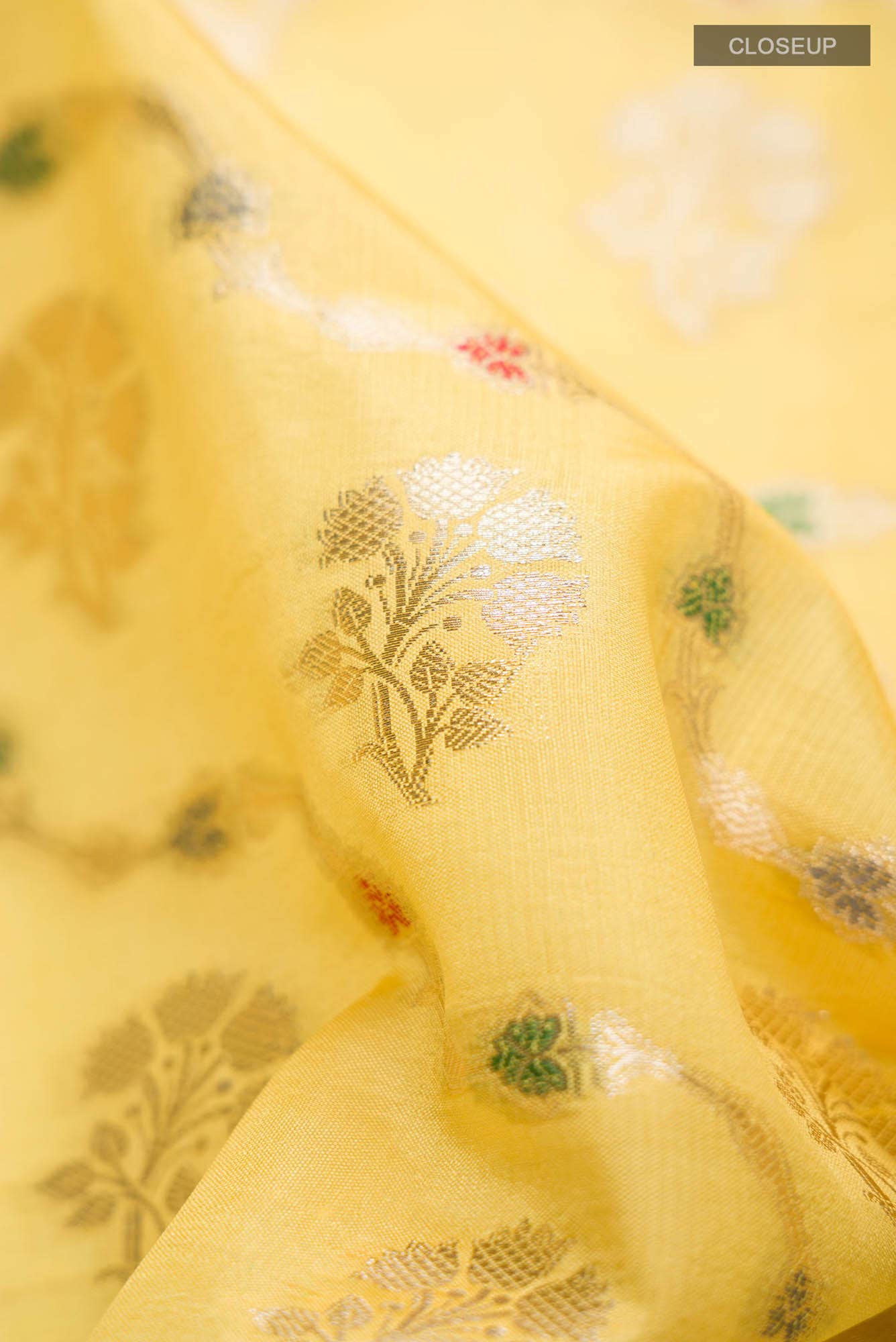Yellow Banarasi Raw Silk Saree