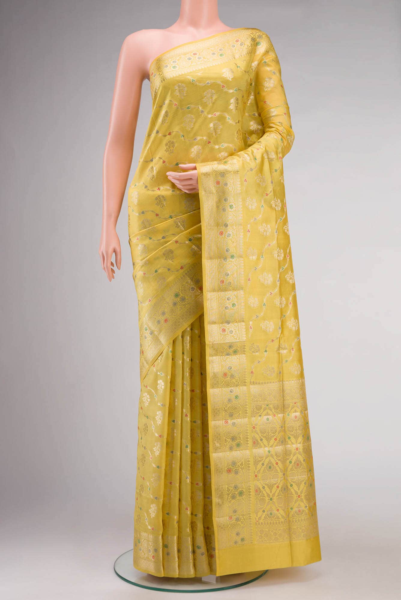 Yellow Banarasi Raw Silk Saree