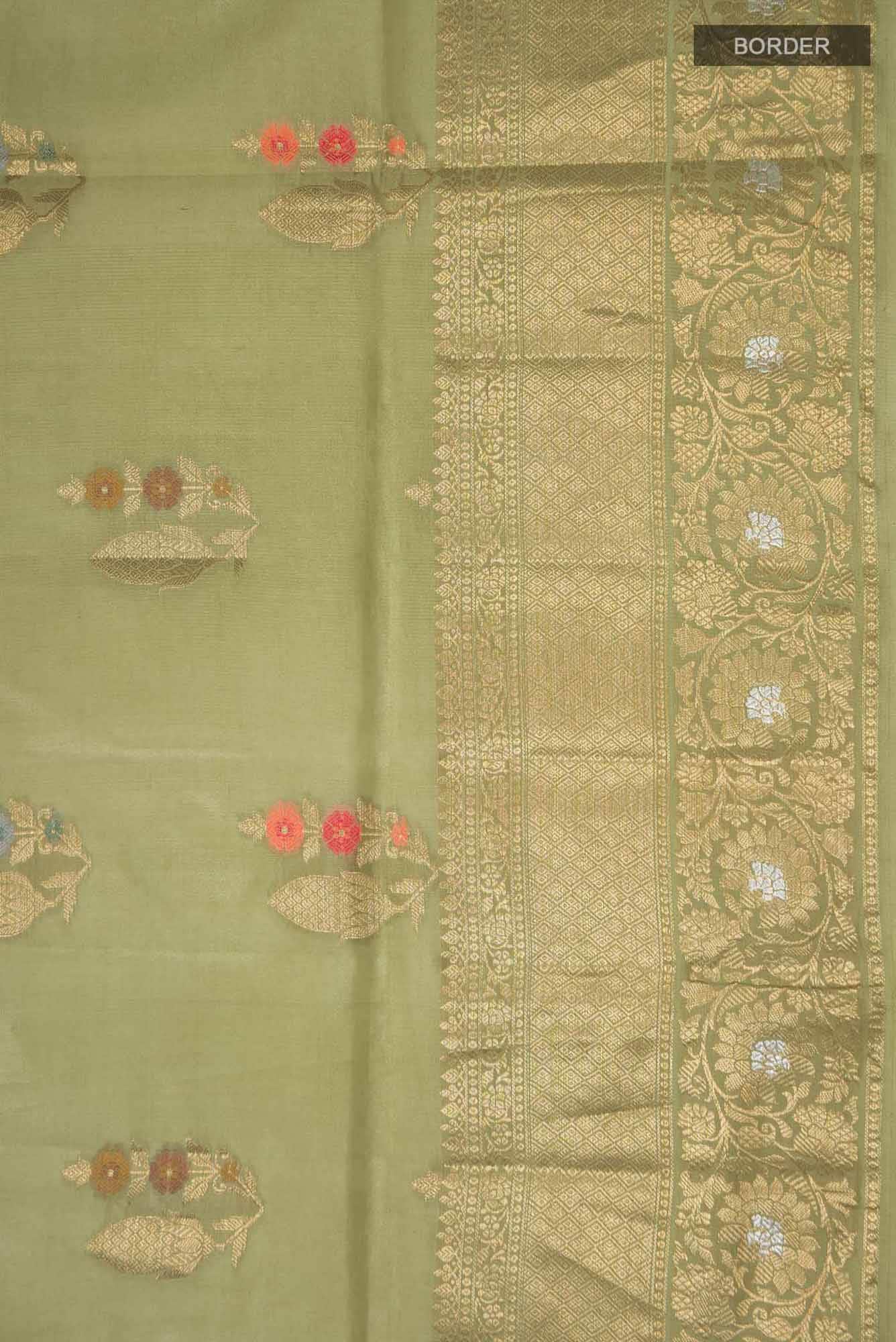 Green Banarasi Raw Silk Saree