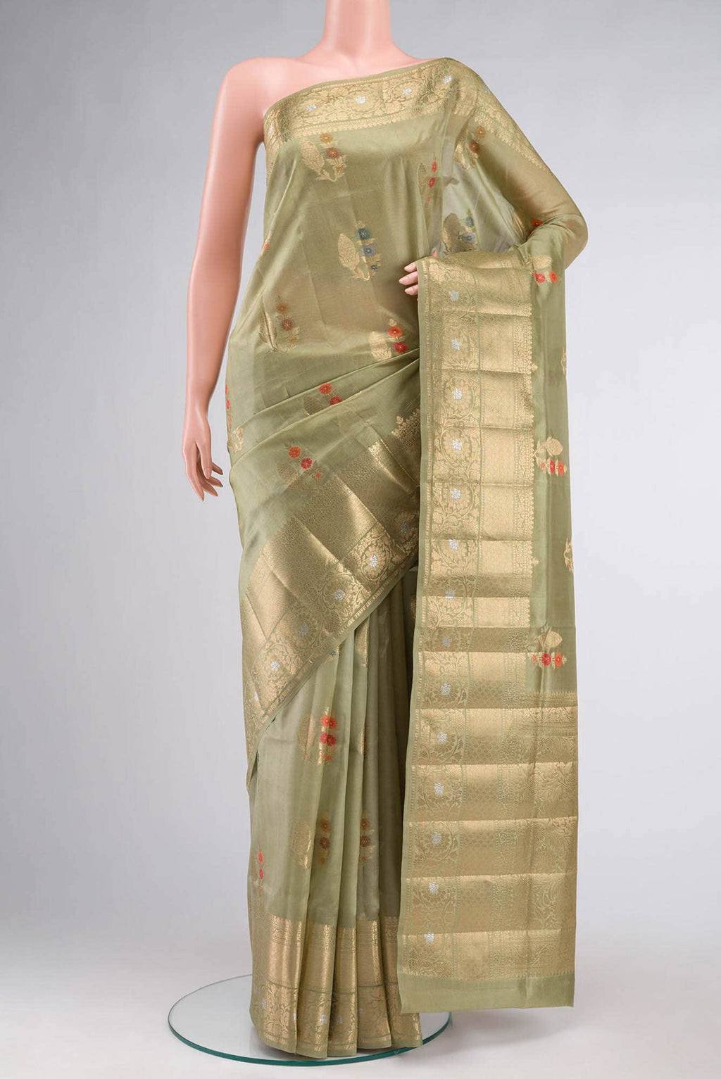 Green Banarasi Raw Silk Saree