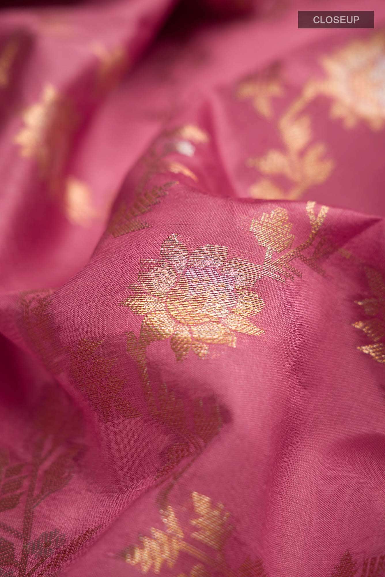 Coral Banarasi Raw Silk Saree