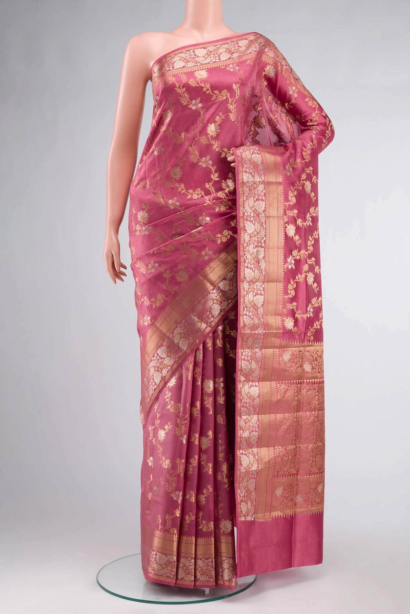 Coral Banarasi Raw Silk Saree